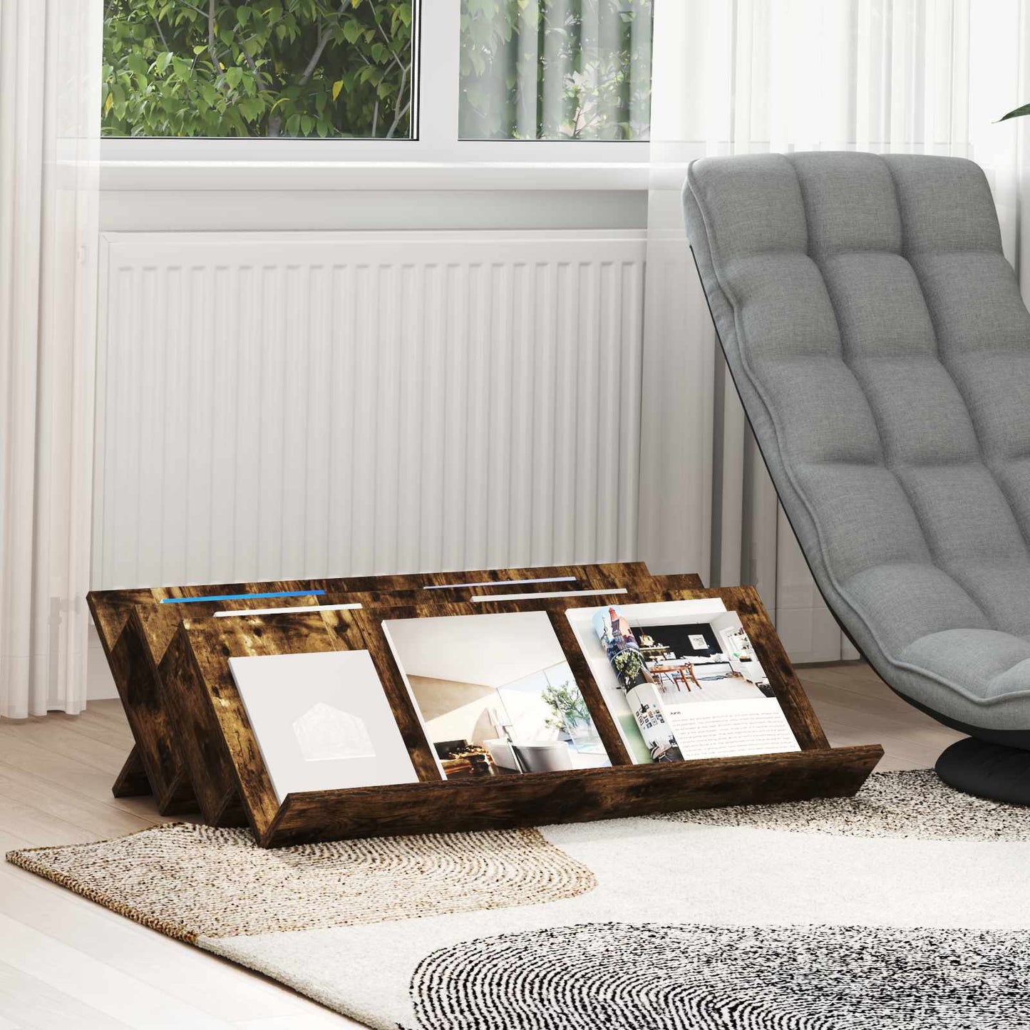 JUNG Vida Magazinregal Geräucherte Eiche 90 x 53 x 28,5 cm Holzwerkstoff