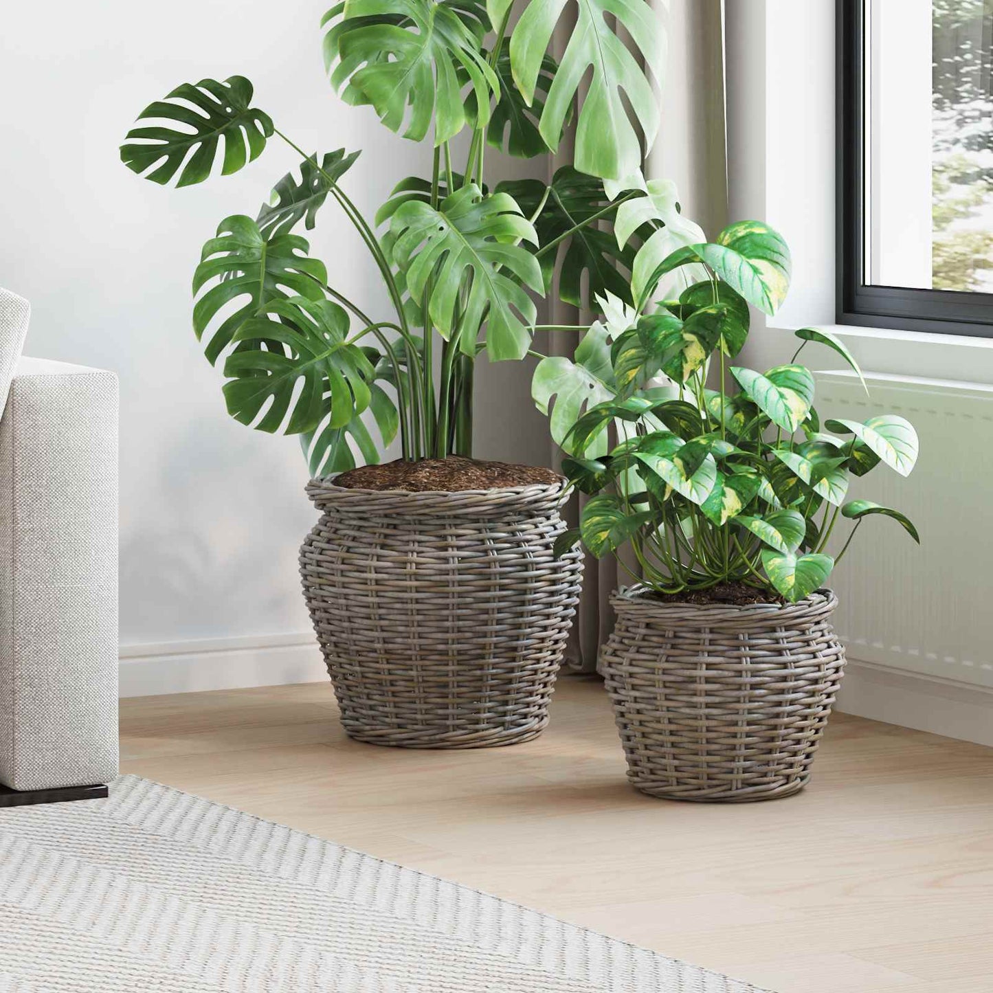 JUNG Vida Blumentopfkorb mit Speicher 2 pcs Grau Lacak Rattan