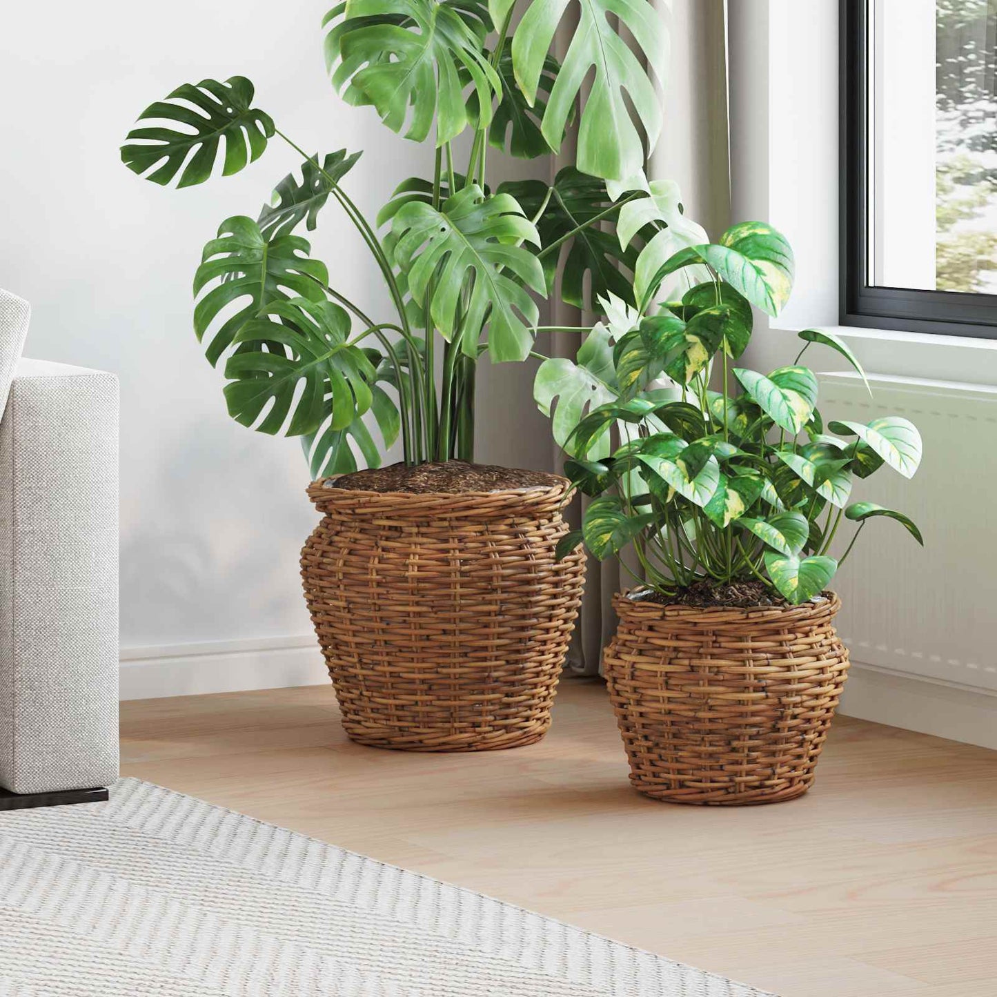 JUNG Vida Blumentopfkorb mit Speicher 2 pcs Braun Lacak Rattan
