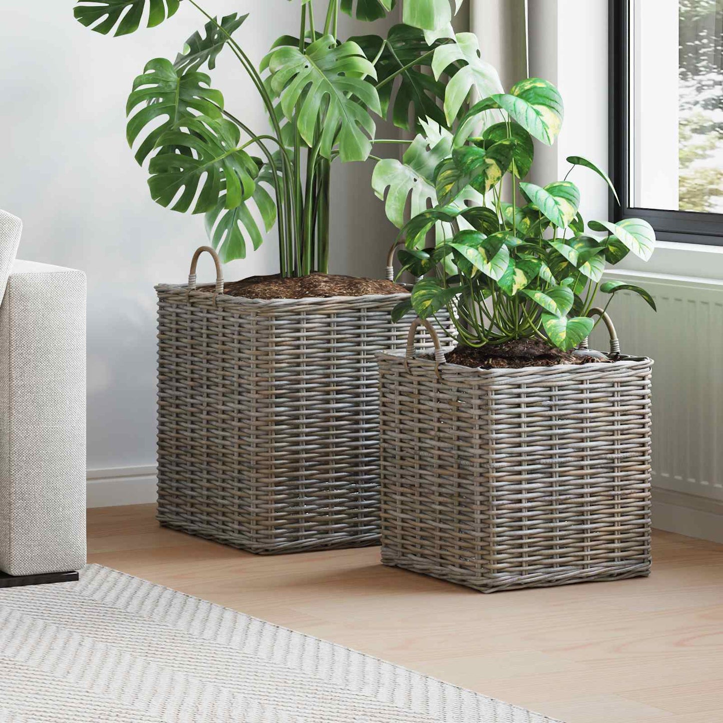 JUNG Vida Pflanzer Korb mit Speicher 2 pcs Grau Lacak Rattan