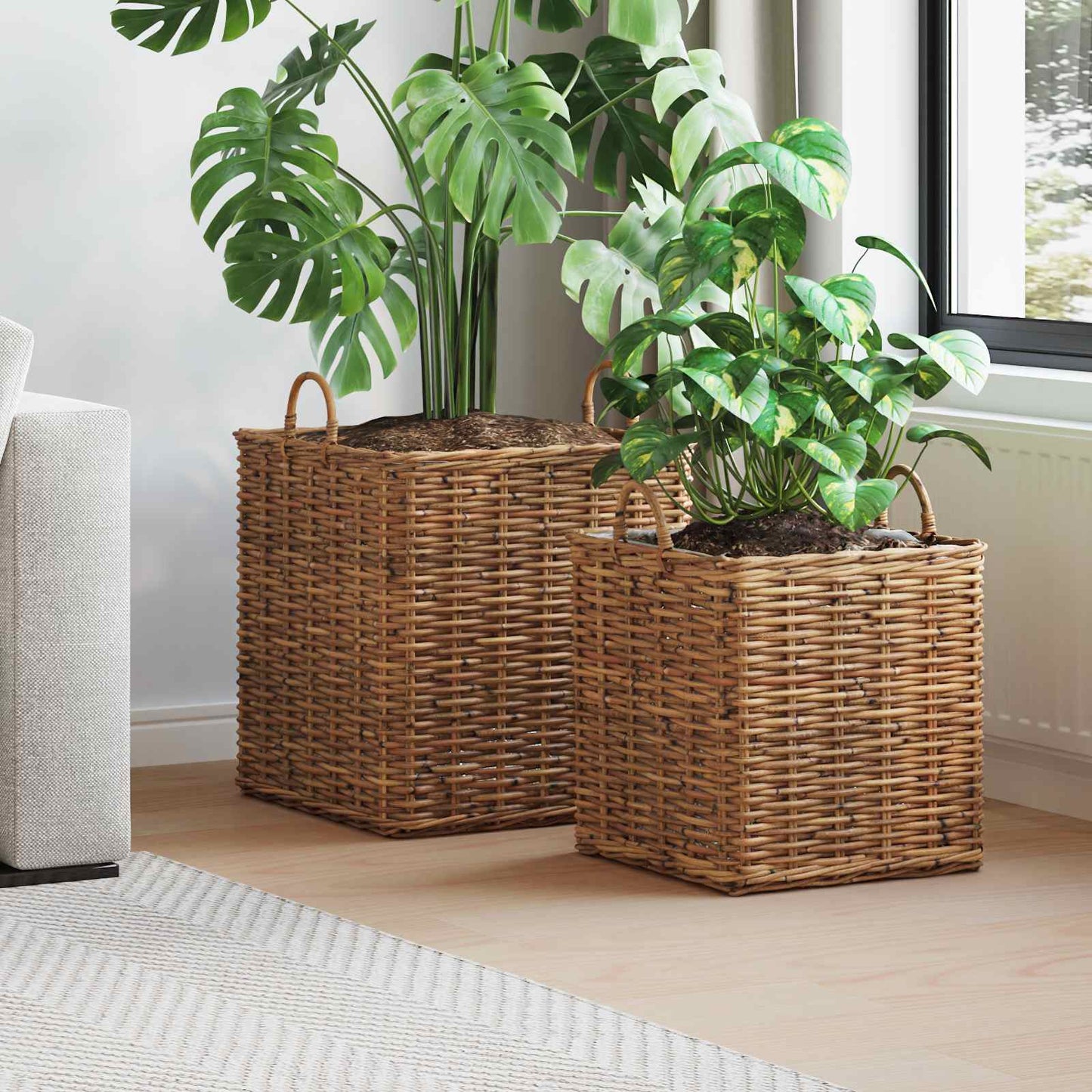 JUNG Vida Pflanzer Korb mit Speicher 2 pcs Braun Lacak Rattan