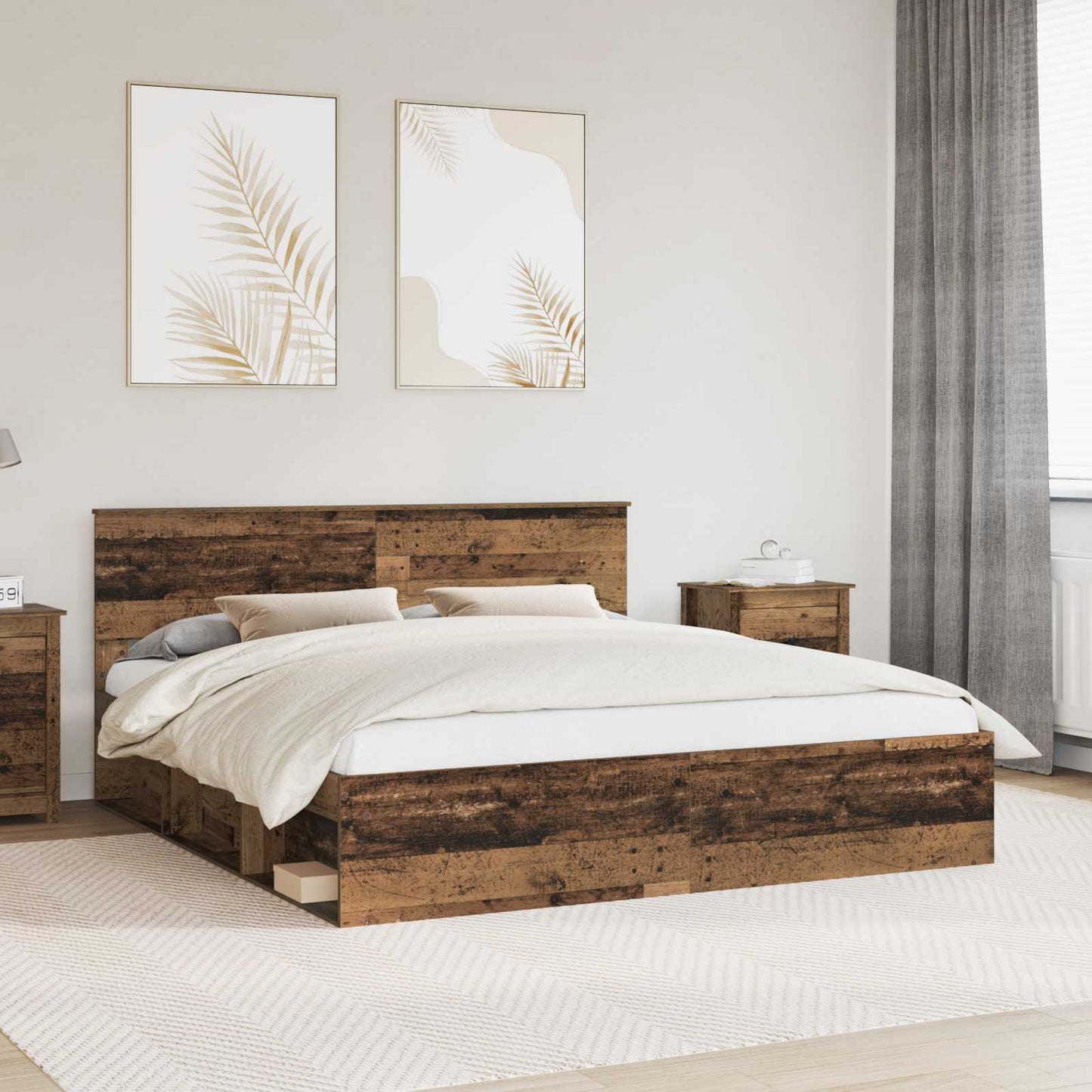 JUNG Vida Bettrahmen mit Kopfteil Altholz 200 x 200 cm Holzwerkstoff