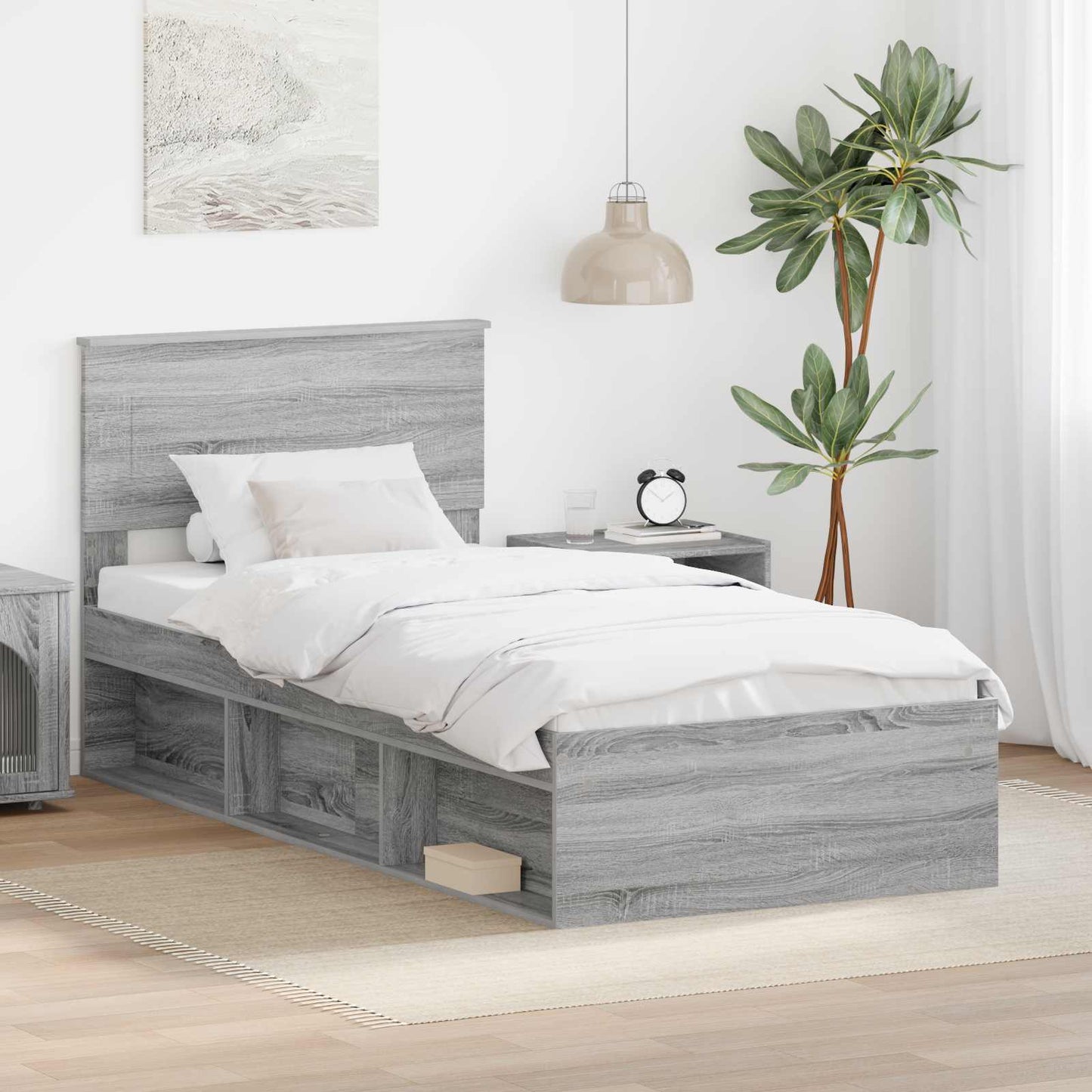 JUNG Vida Bettrahmen mit Kopfteil Graues Sonoma 90 x 190 cm Holzwerkstoff