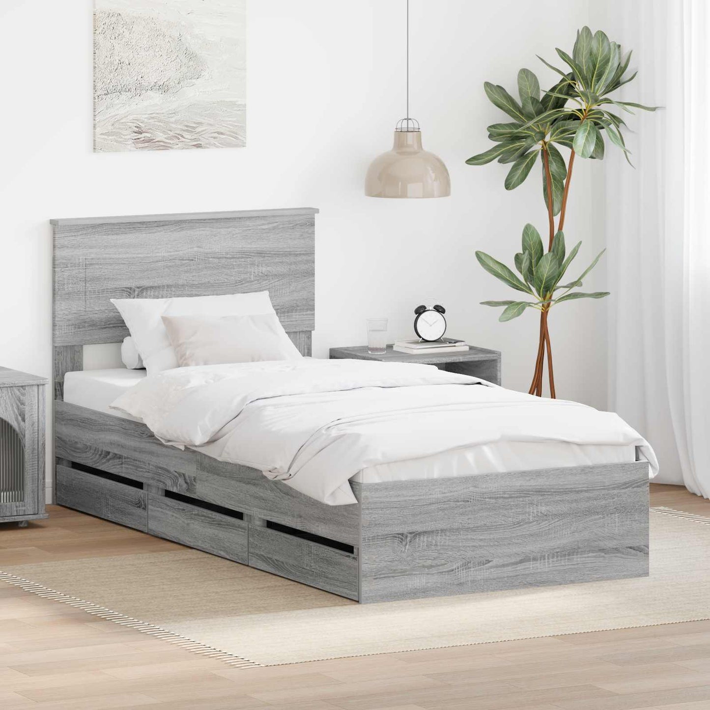 JUNG Vida Bettrahmen Graues Sonoma 90 x 190 cm Ingenieurs Holz