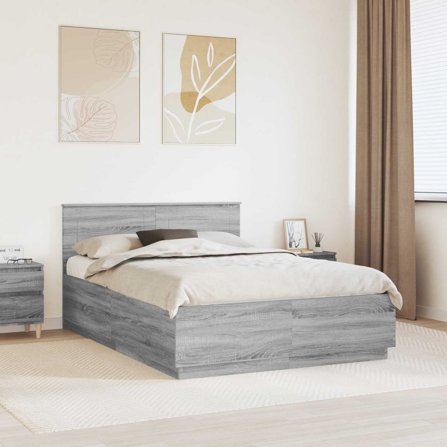 JUNG Vida Bettrahmen Graues Sonoma 140 x 200 cm Holzwerkstoff