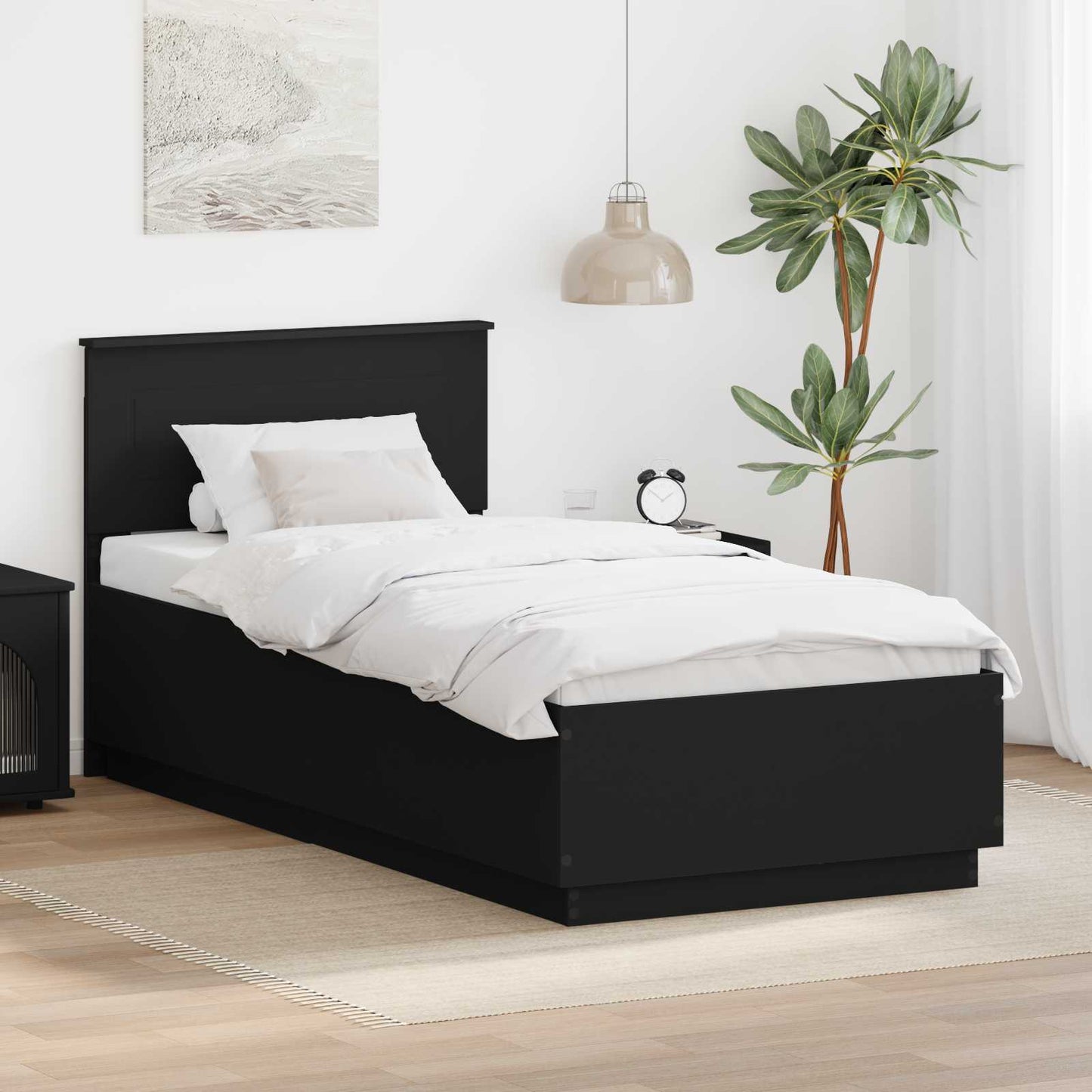 JUNG Vida Bettrahmen mit Kopfteil Schwarz 70 x 190 cm Holzwerkstoff