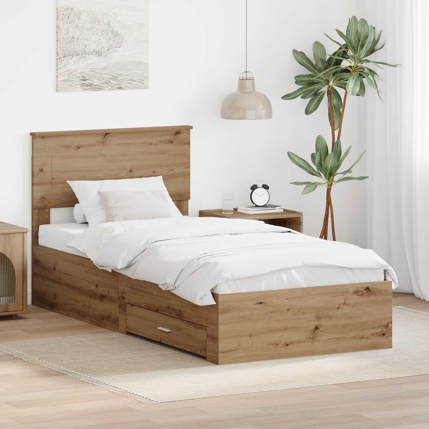 JUNG Vida Bettrahmen mit Kopfteil Artisan-Eiche 90 x 190 cm Holzwerkstoff