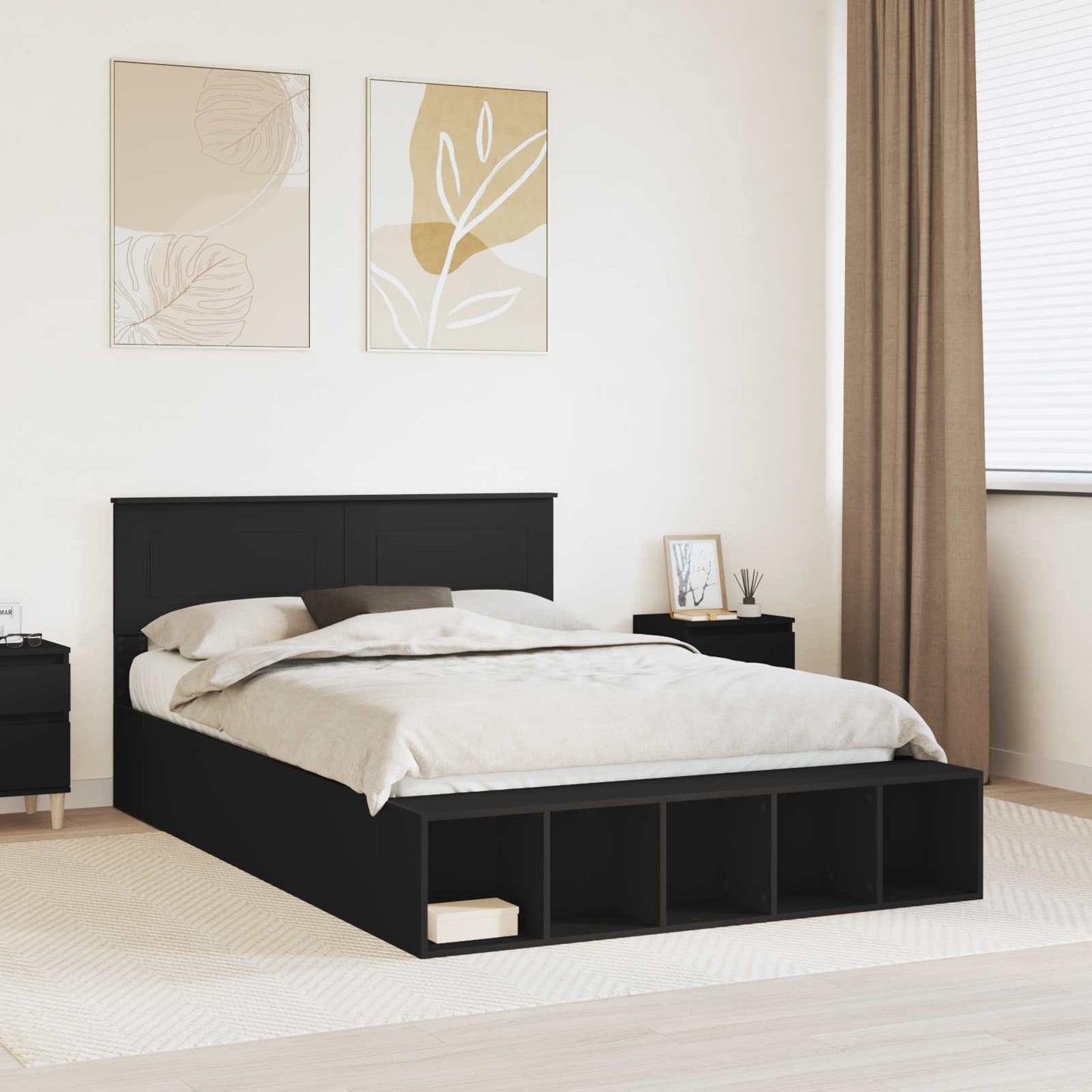 JUNG Vida Bettrahmen mit Regal Schwarz 150 x 200 cm Holzwerkstoff