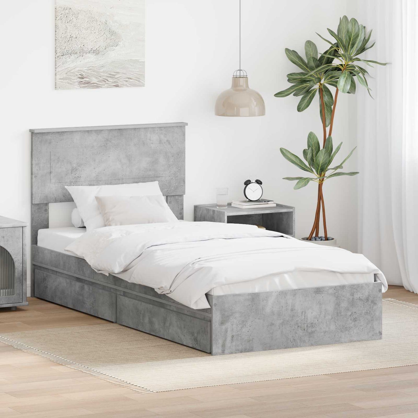 JUNG Vida Aufbewahrungsbett Beton Grau 90 x 200 cm Holzwerkstoff
