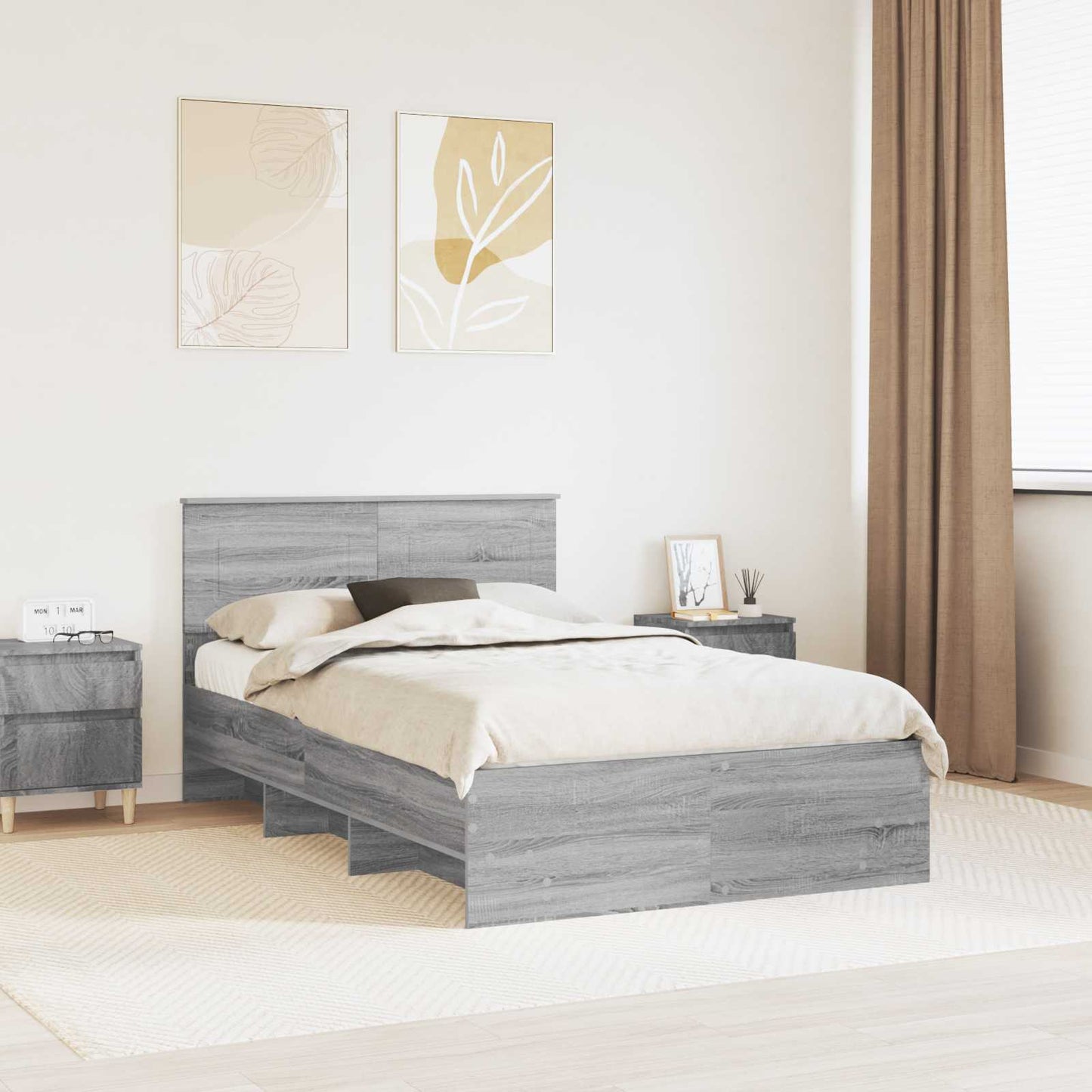 JUNG Vida Bettrahmen Graues Sonoma 120 x 123 cm Holzwerkstoff
