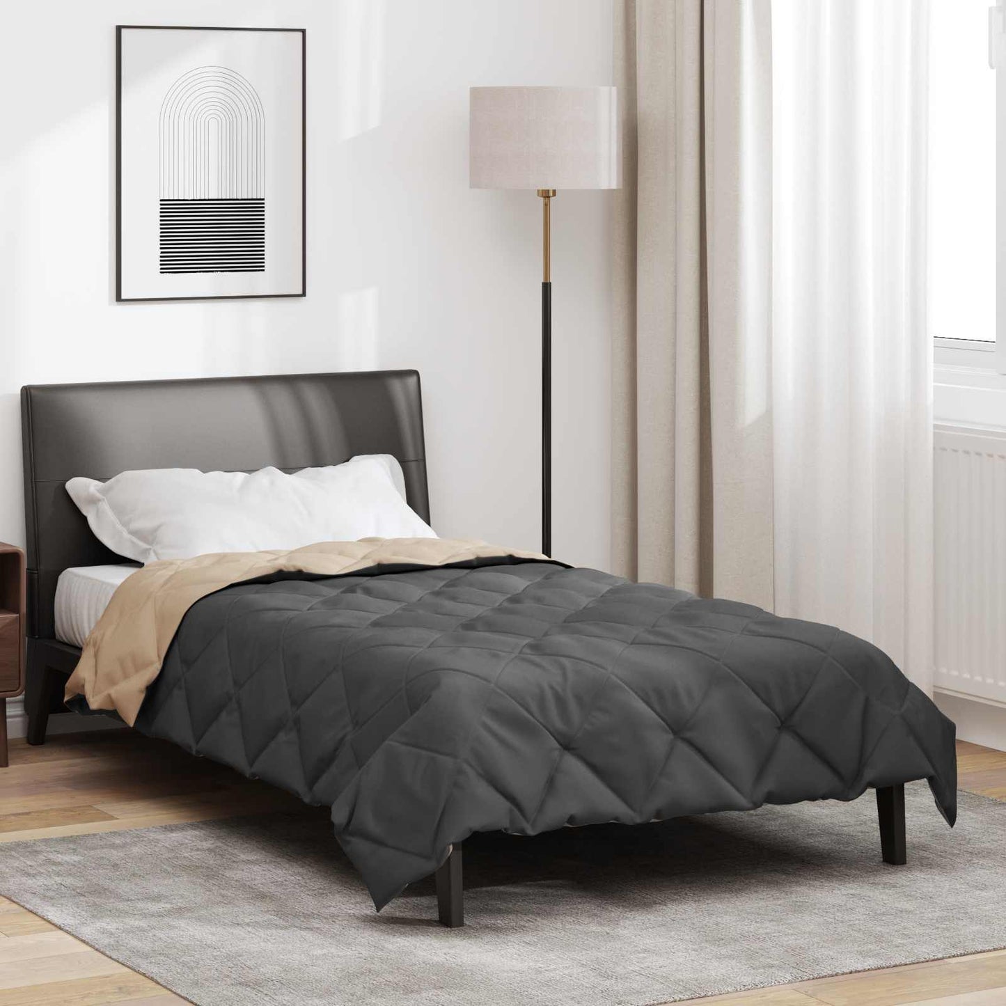 JUNG Vida Ganzjahresbettdecke Anthrazit und Taupe 200 x 155 cm Mikrofaser