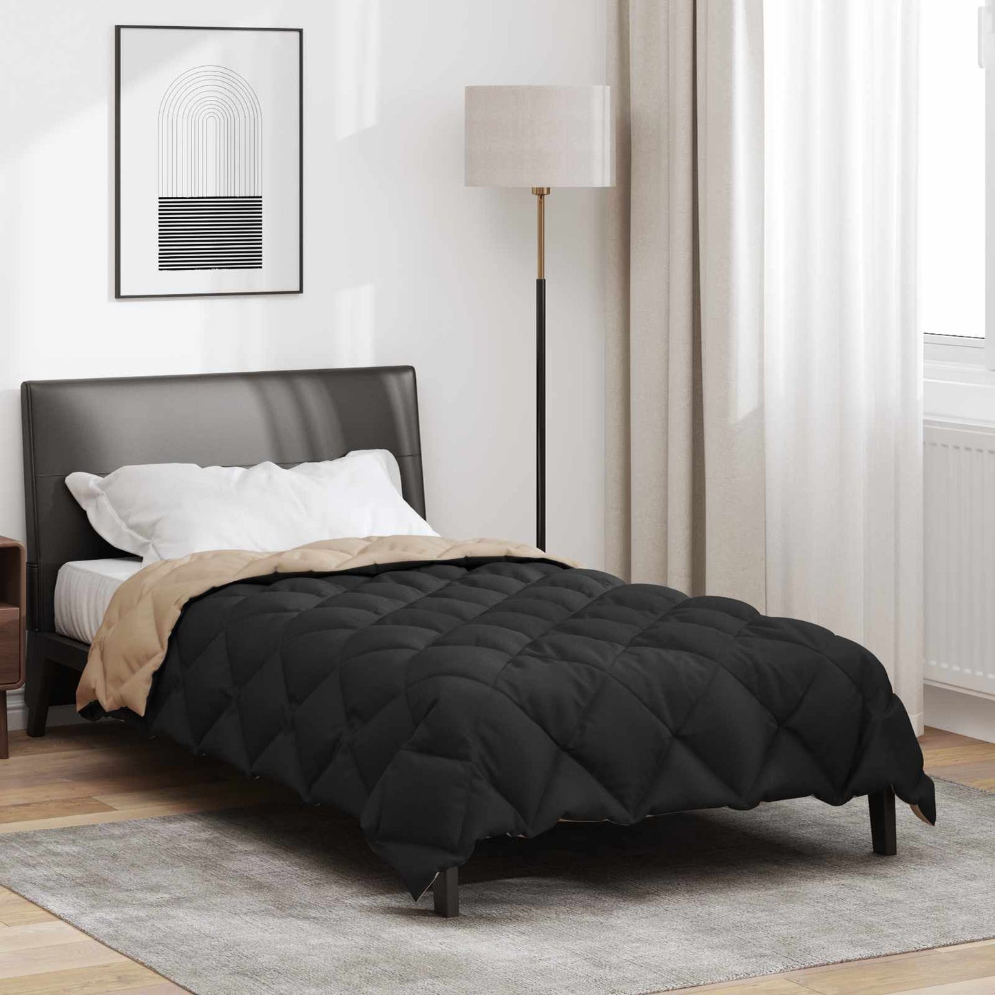 JUNG Vida Winterbettdecke Schwarz und Taupe 200 x 155 cm Mikrofaser