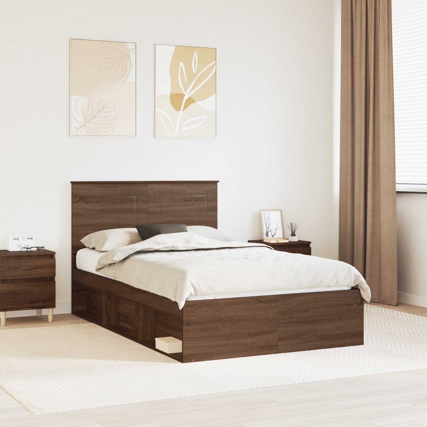 JUNG Vida Bettrahmen Braun Eichen-Optik 120 x 200 cm Massives Kiefernholz