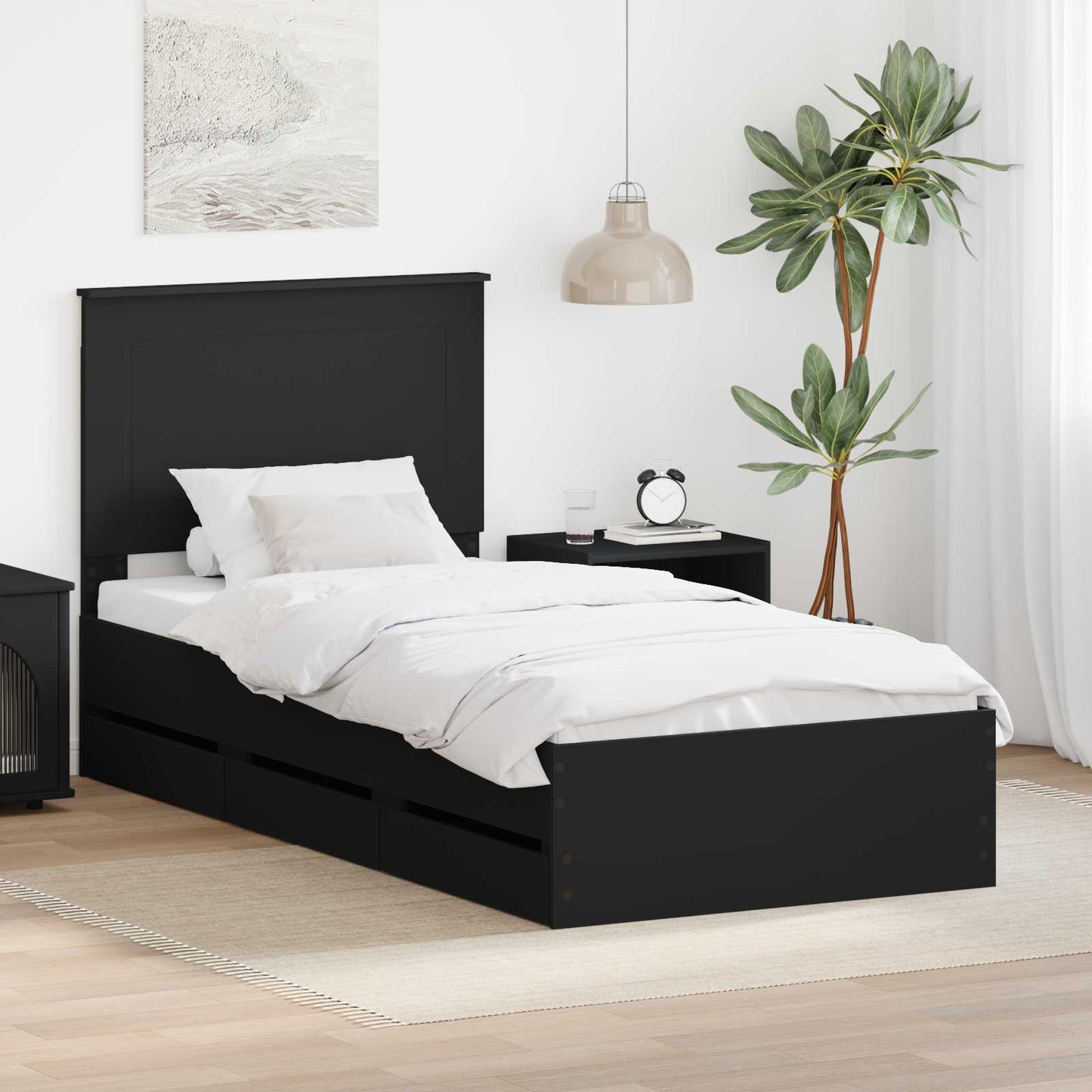JUNG Vida Bettrahmen mit Schubladen Schwarz 90 x 190 cm Ingenieurs Holz