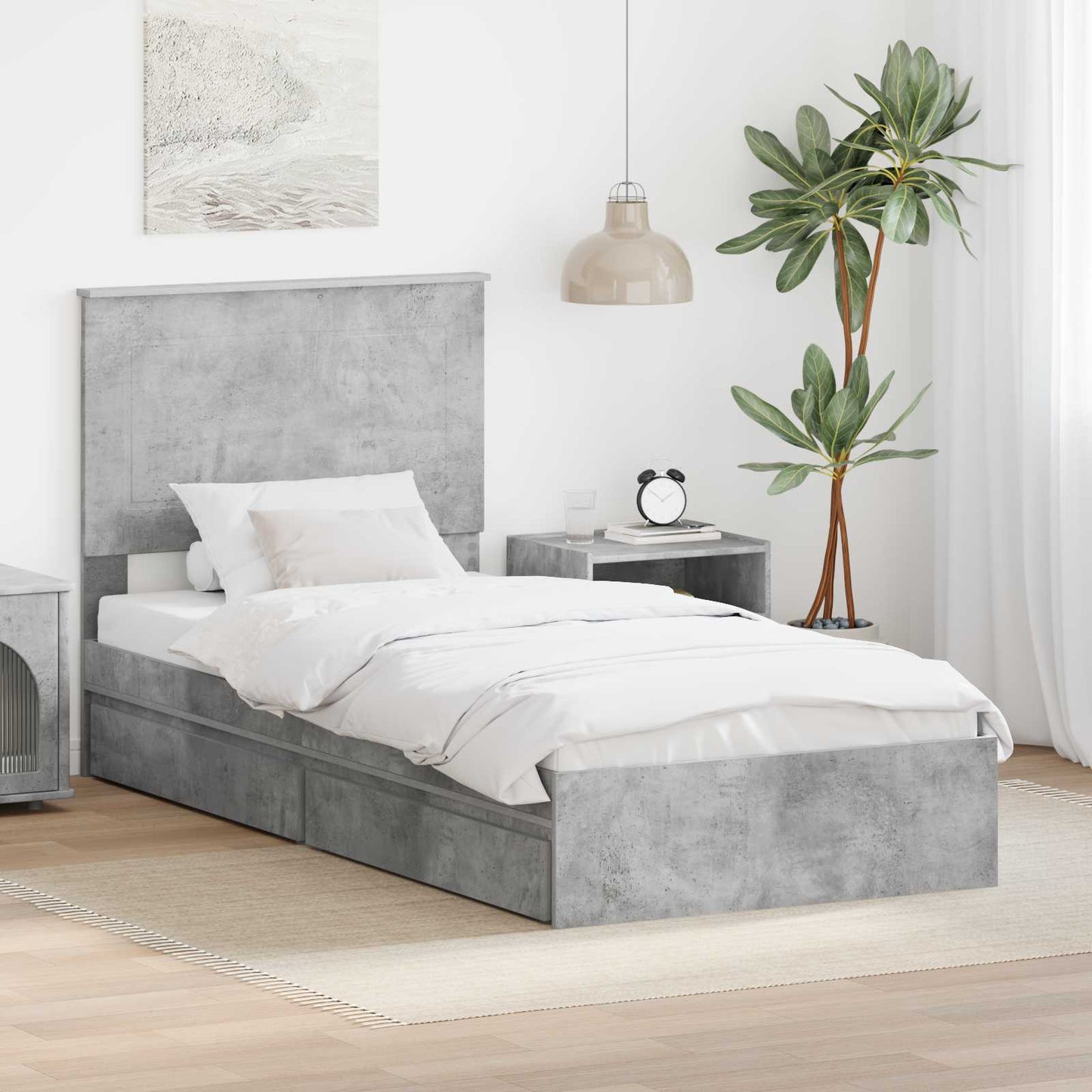 JUNG Vida Aufbewahrungsbett Beton Grau 100 x 200 cm Holzwerkstoff