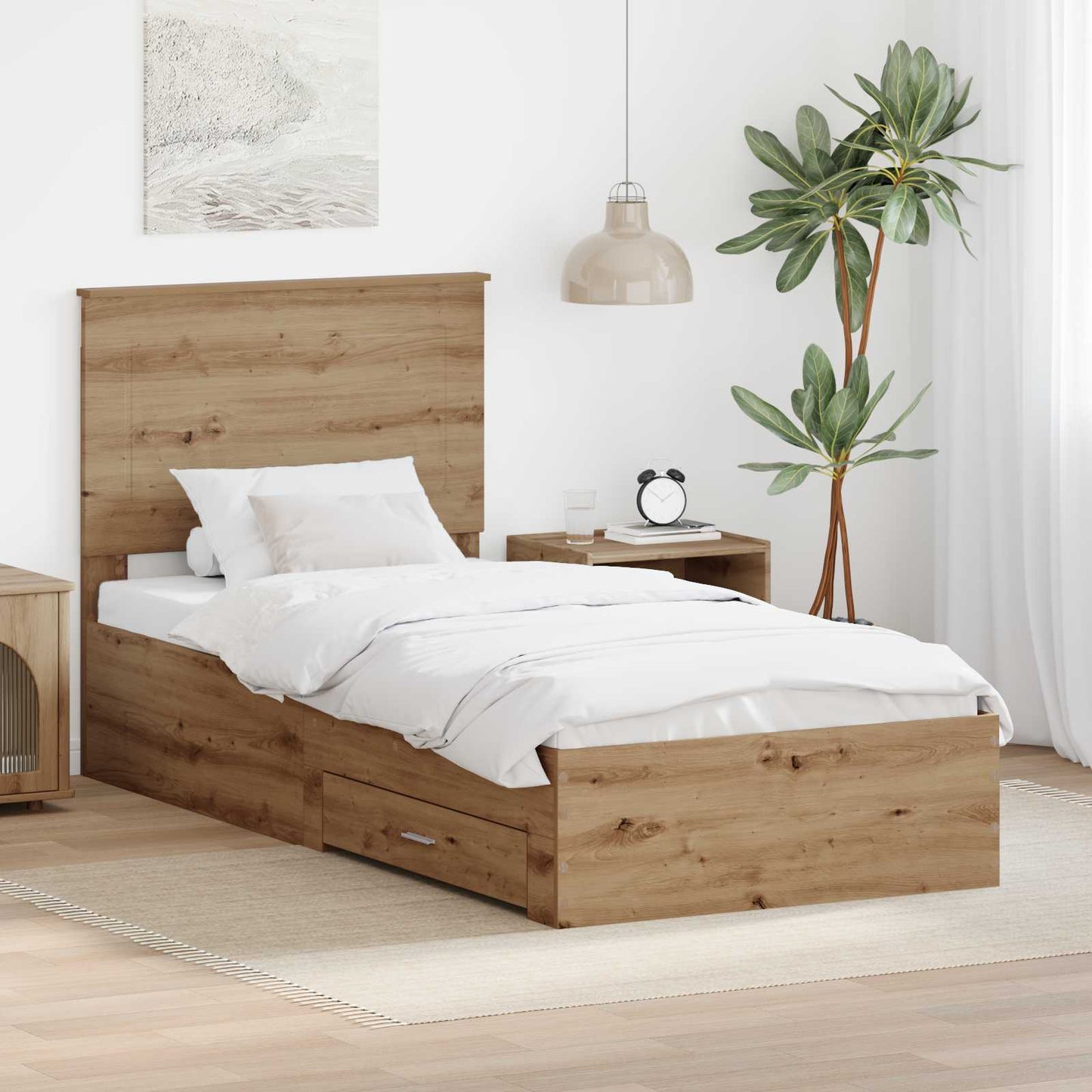 JUNG Vida Bettrahmen mit Kopfteil Artisan-Eiche 90 x 200 cm Holzwerkstoff