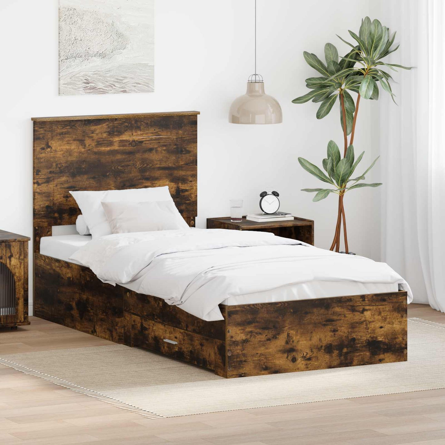 JUNG Vida Bettrahmen Rauchige Eiche und Silber 75 x 190 cm Holzwerkstoff