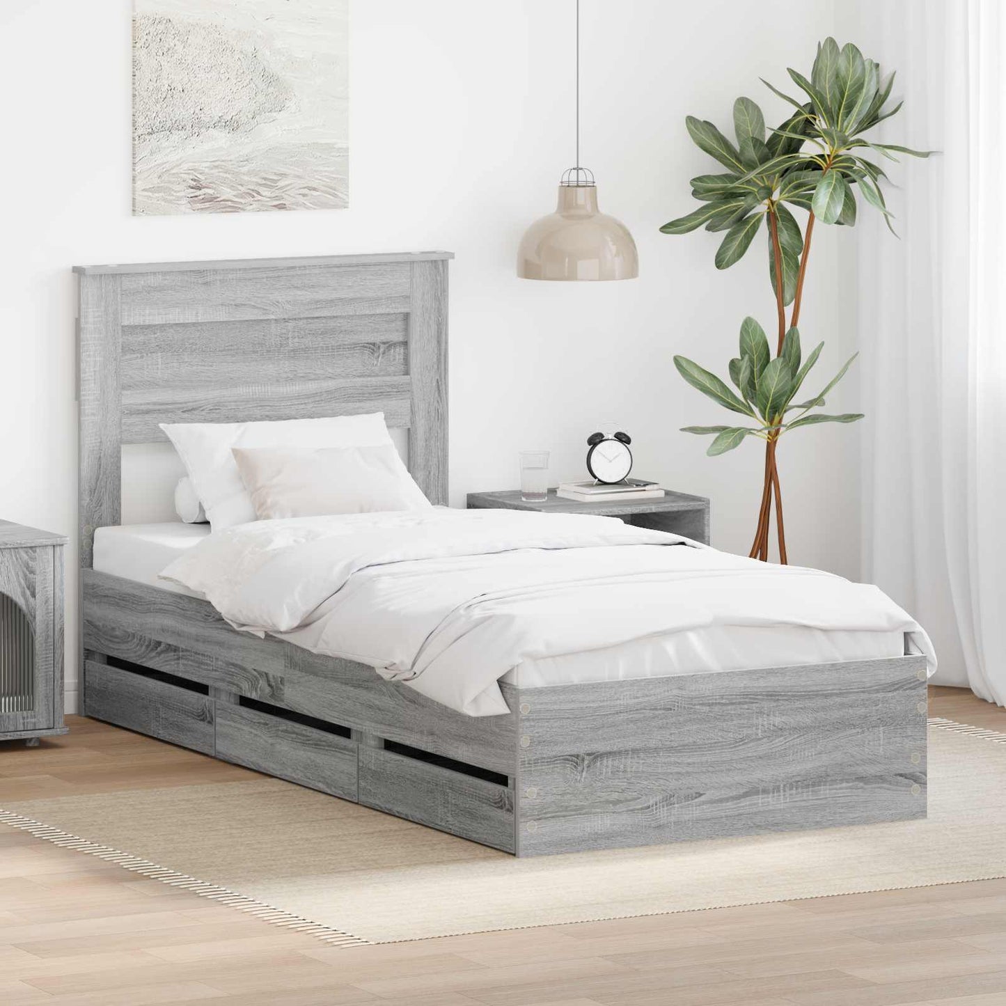 JUNG Vida Bettrahmen Graues Sonoma 75 x 190 cm Ingenieurs Holz