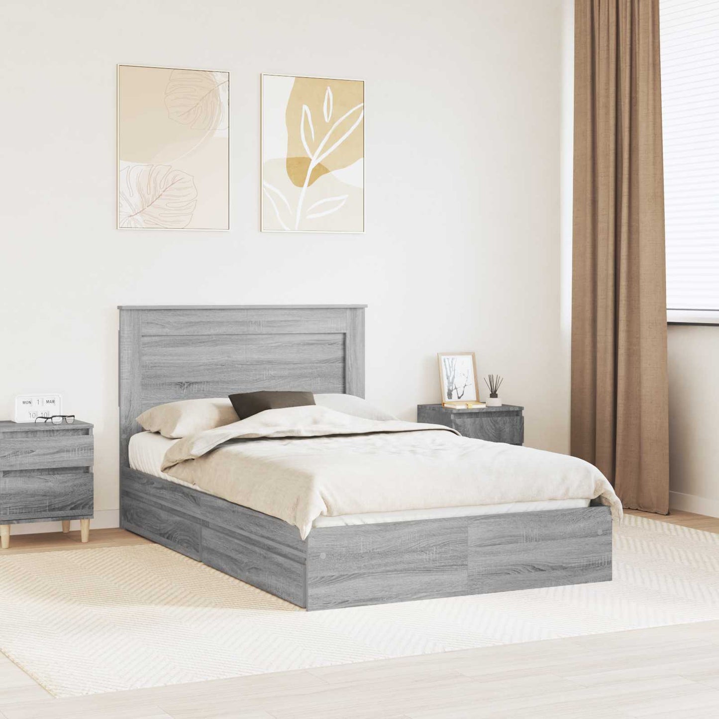JUNG Vida Aufbewahrungsbett Graues Sonoma 135 x 190 cm Holzwerkstoff