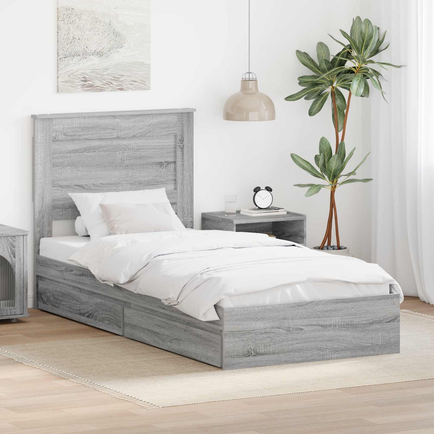 JUNG Vida Aufbewahrungsbett Graues Sonoma 100 x 200 cm Holzwerkstoff