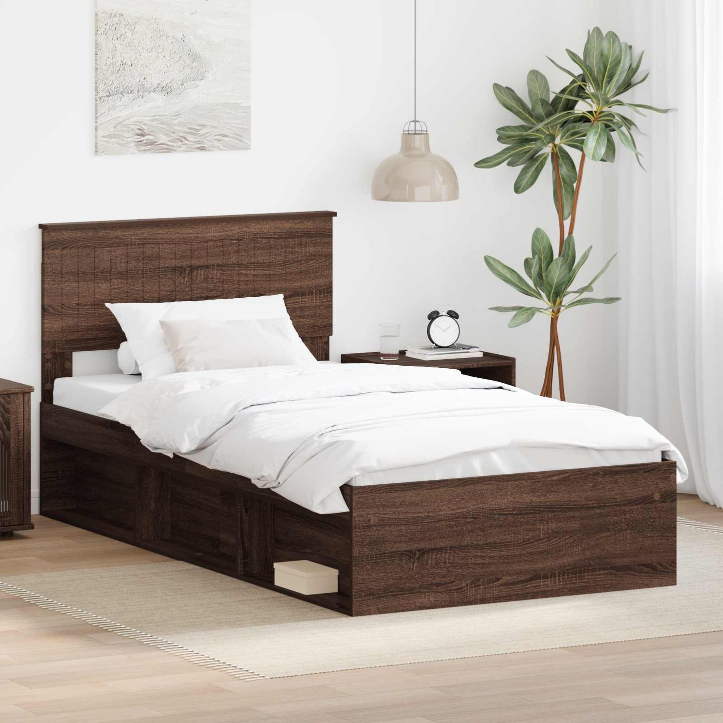 JUNG Vida Bettrahmen Braun Eichen-Optik 100 x 200 cm Massives Kiefernholz