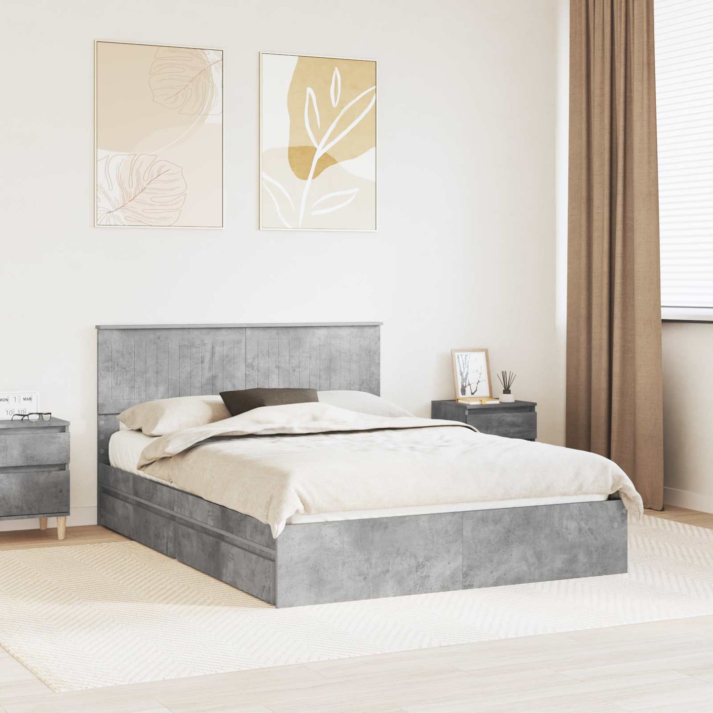 JUNG Vida Aufbewahrungsbett Beton Grau 135 x 190 cm Holzwerkstoff