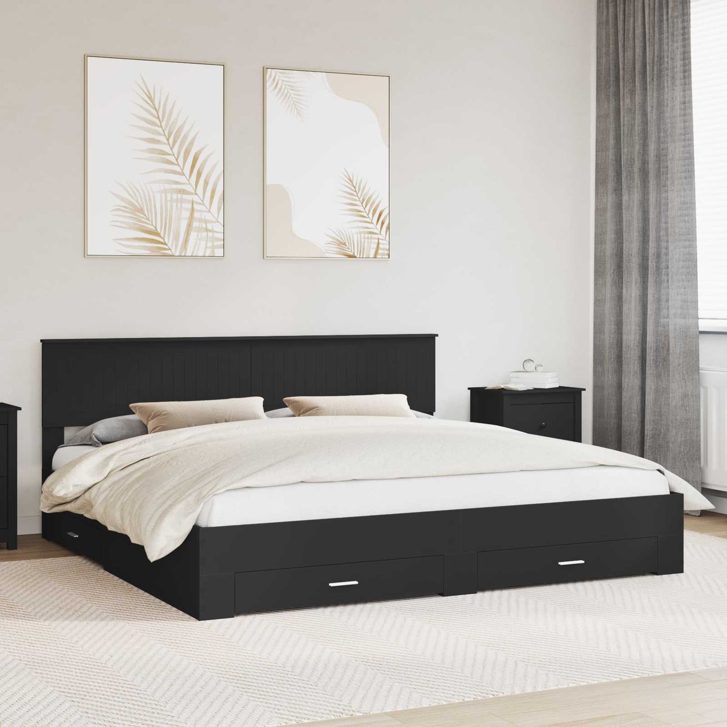 JUNG Vida Bettrahmen Schwarz und Silber 200 x 200 cm Holzwerkstoff
