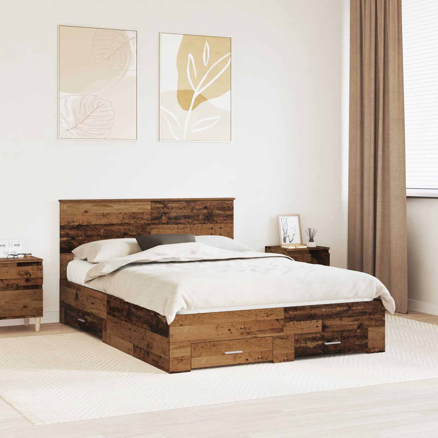 JUNG Vida Bettrahmen mit Kopfteil Altholz 135 x 190 cm Holzwerkstoff