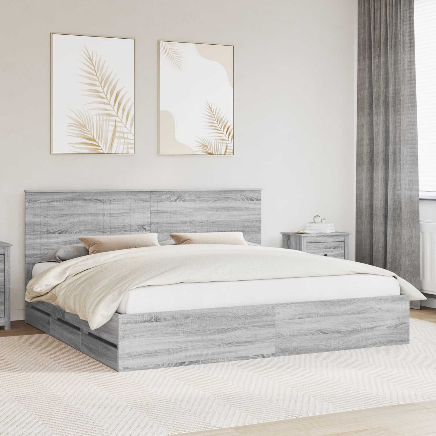JUNG Vida Bettrahmen Graues Sonoma 200 x 200 cm Ingenieurs Holz