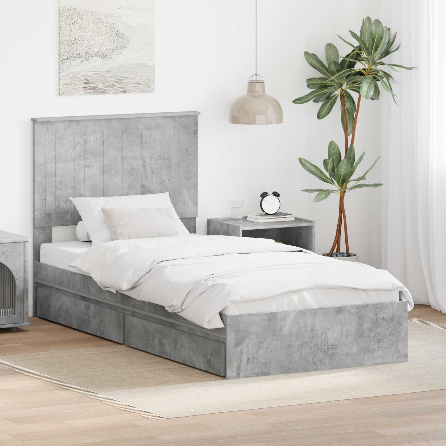 JUNG Vida Aufbewahrungsbett Beton Grau 90 x 200 cm Holzwerkstoff