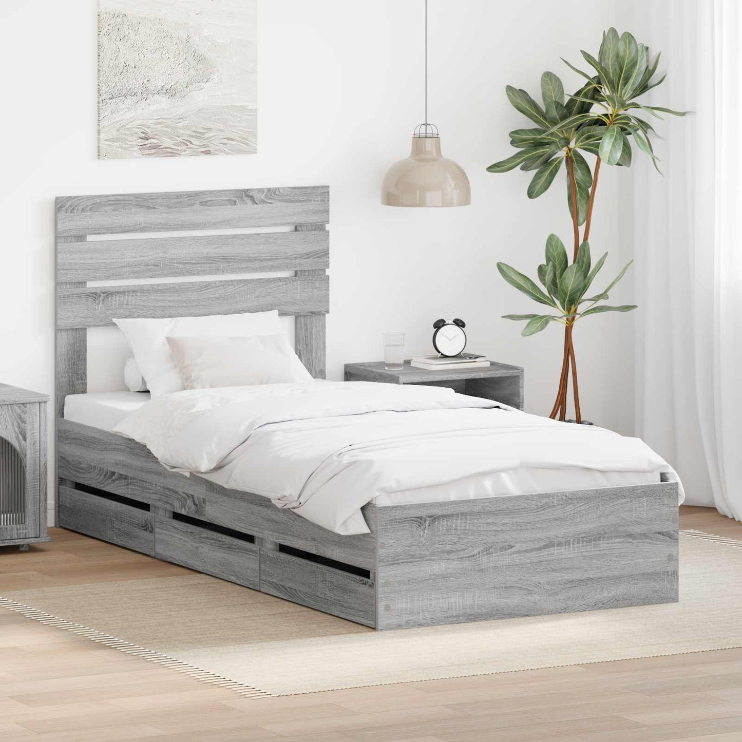 JUNG Vida Bettrahmen Graues Sonoma 75 x 190 cm Ingenieurs Holz