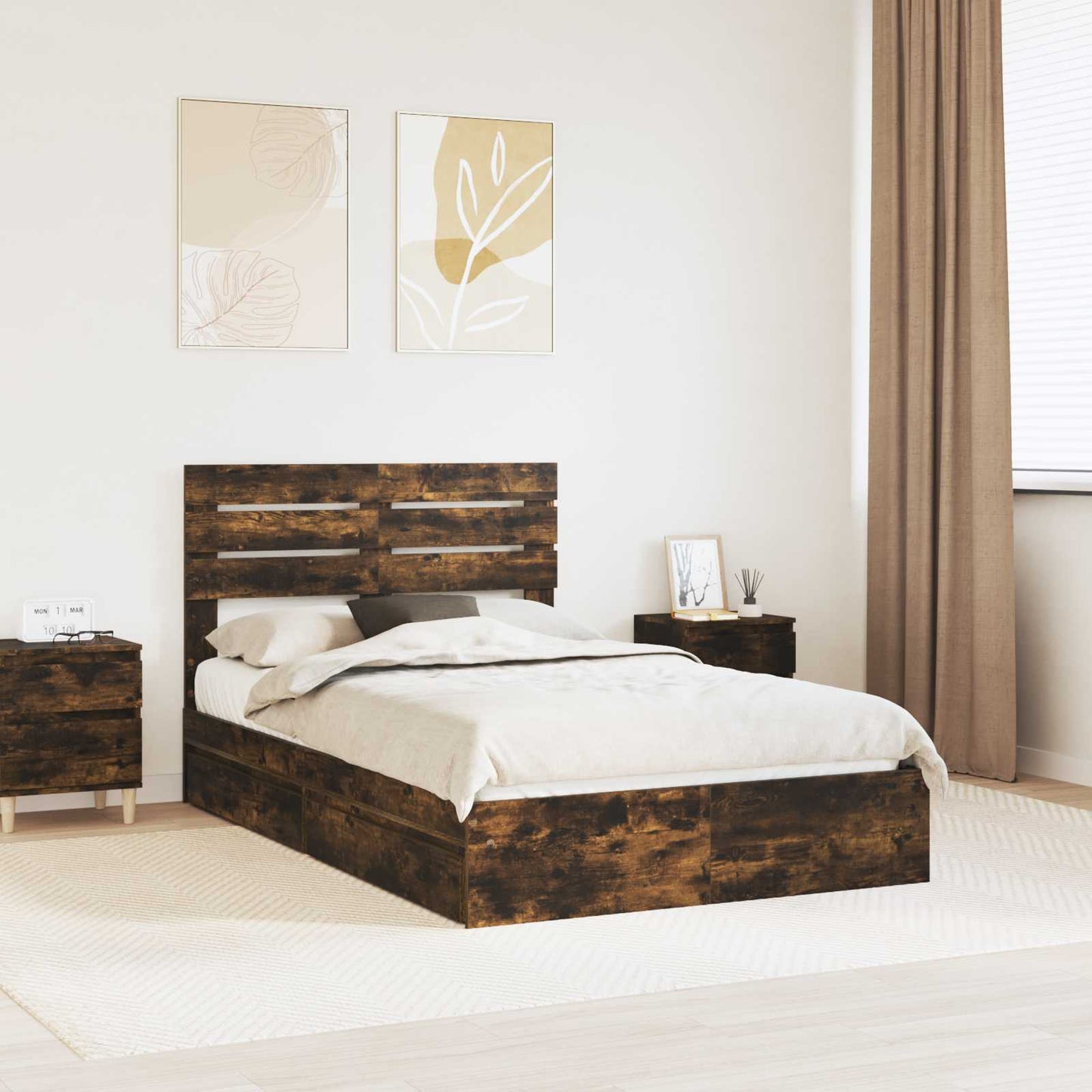 JUNG Vida Aufbewahrungsbett Geräucherte Eiche 135 x 190 cm Holzwerkstoff