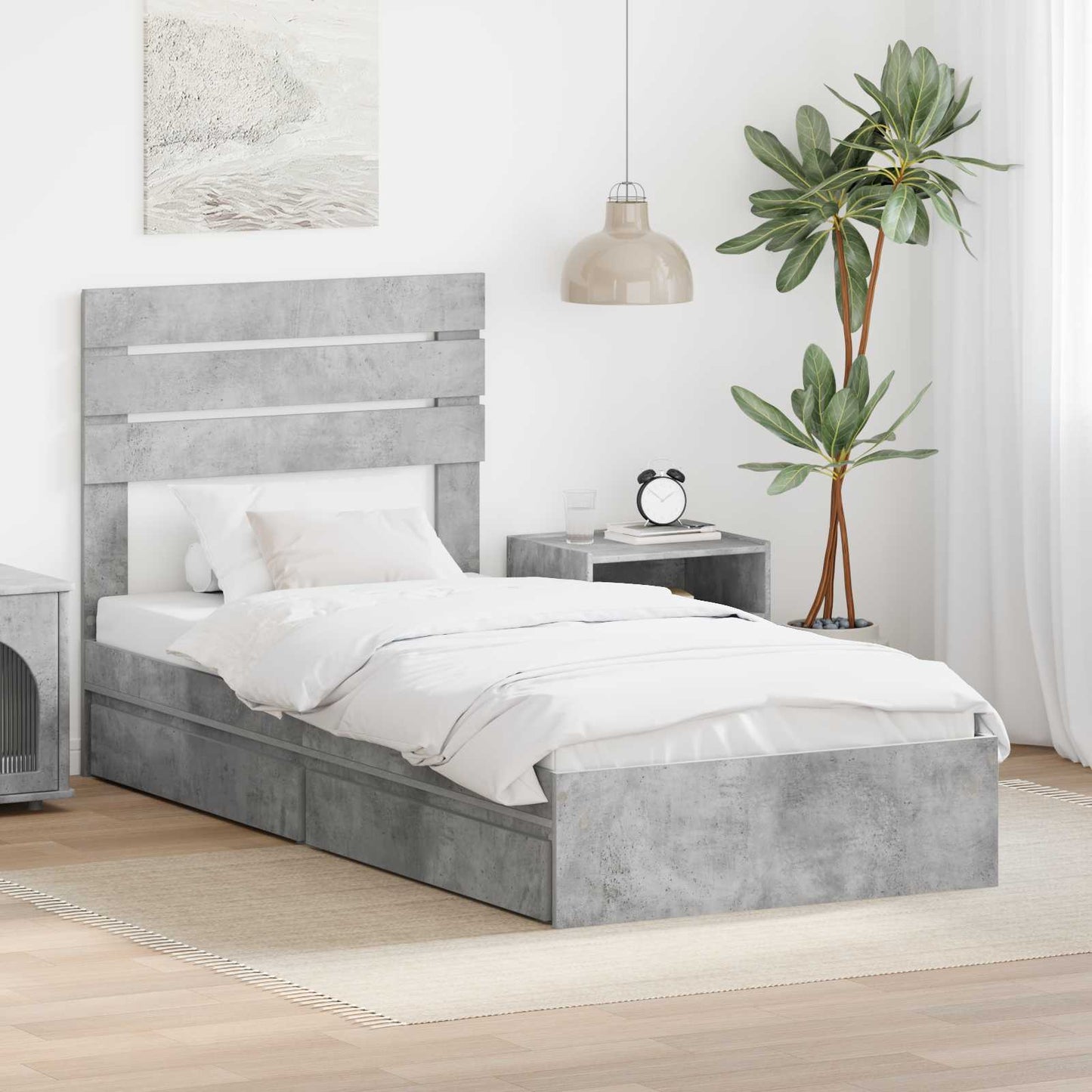 JUNG Vida Aufbewahrungsbett Beton Grau 70 x 190 cm Holzwerkstoff