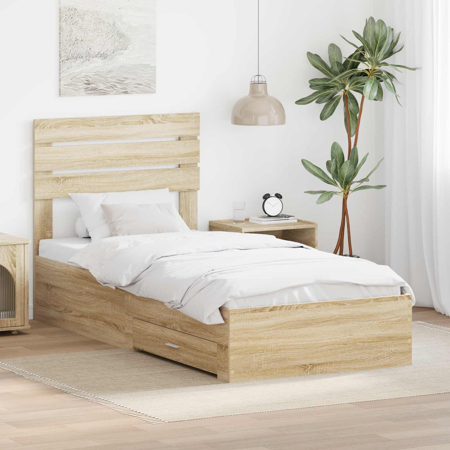 JUNG Vida Bettrahmen Sonoma Eiche und Silber 75 x 190 cm Holzwerkstoff