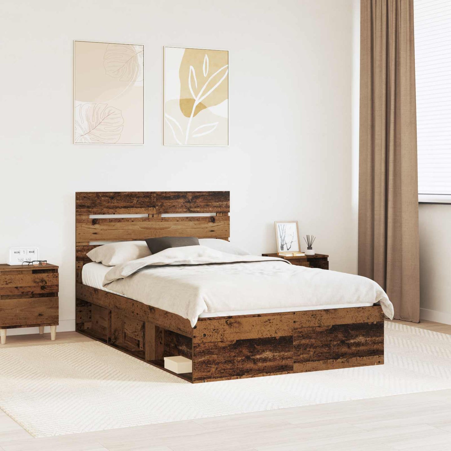 JUNG Vida Bettrahmen Altholz 120 x 190 cm Massives Kiefernholz
