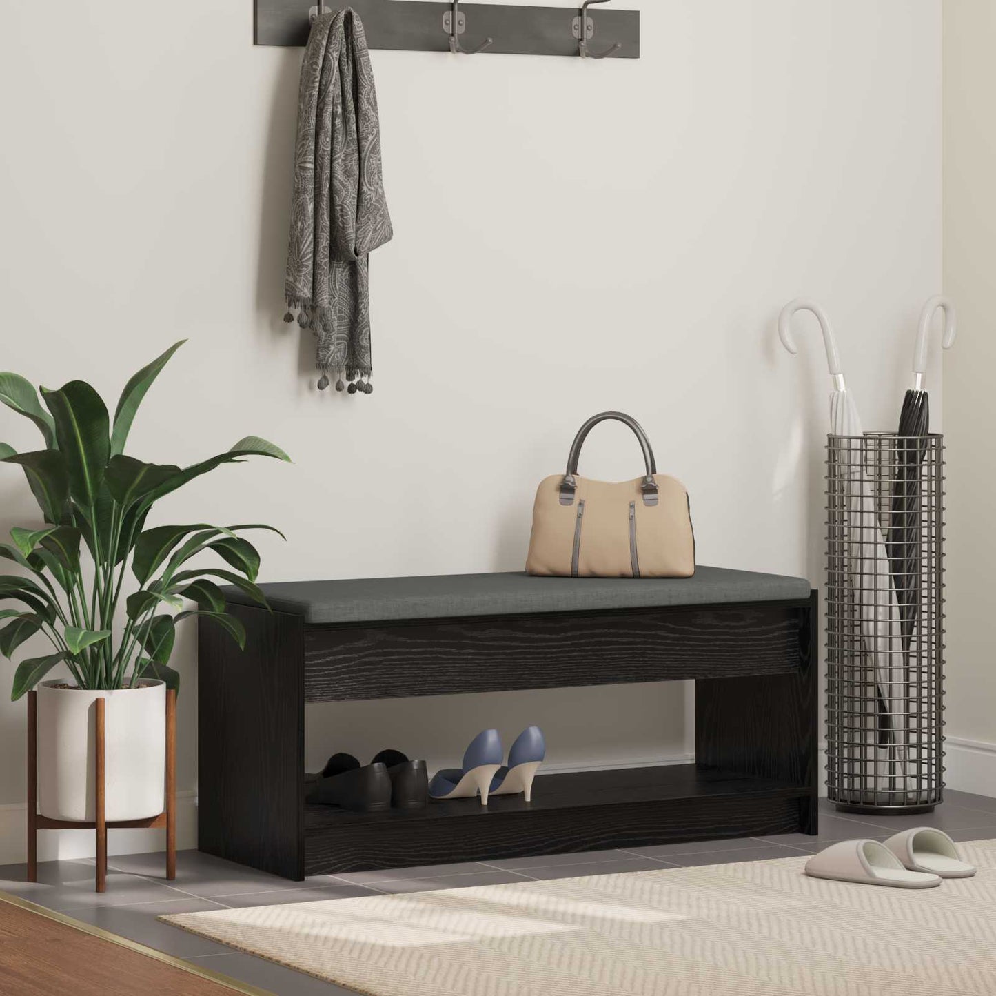 JUNG Vida Flurbank mit Kissen Schwarz Eichen-Optik 103 x 38 x 45 cm