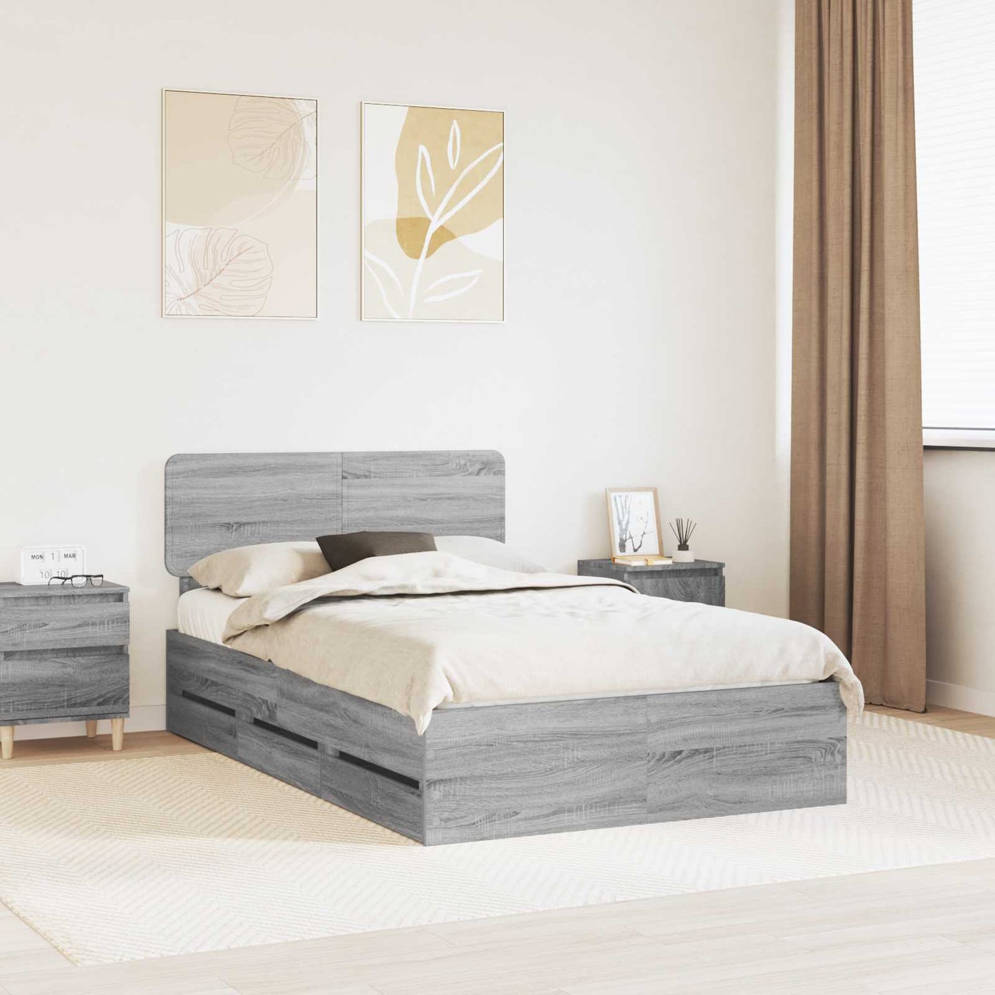 JUNG Vida Bettrahmen Graues Sonoma 120 x 190 cm Ingenieurs Holz