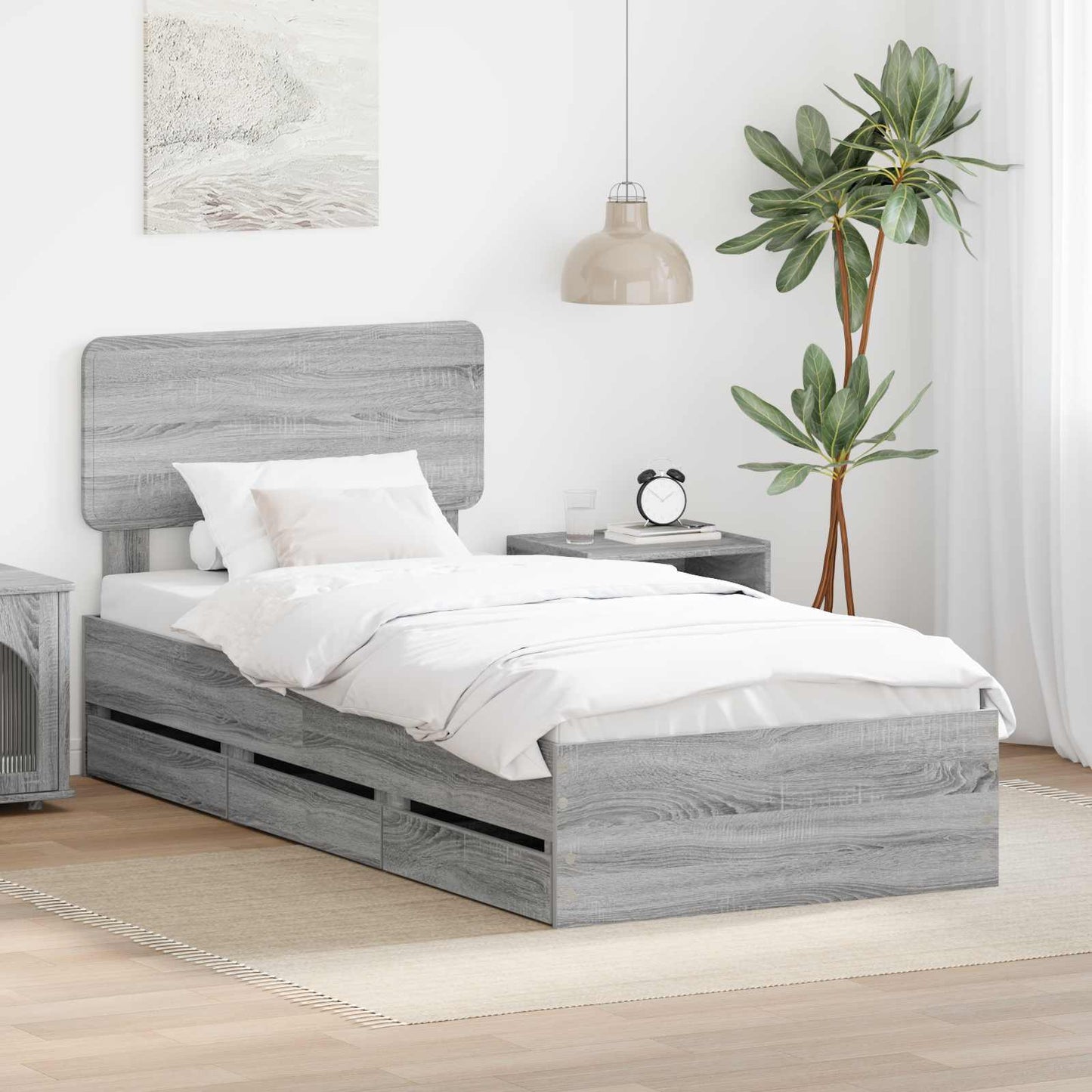 JUNG Vida Bettrahmen Graues Sonoma 90 x 200 cm Ingenieurs Holz