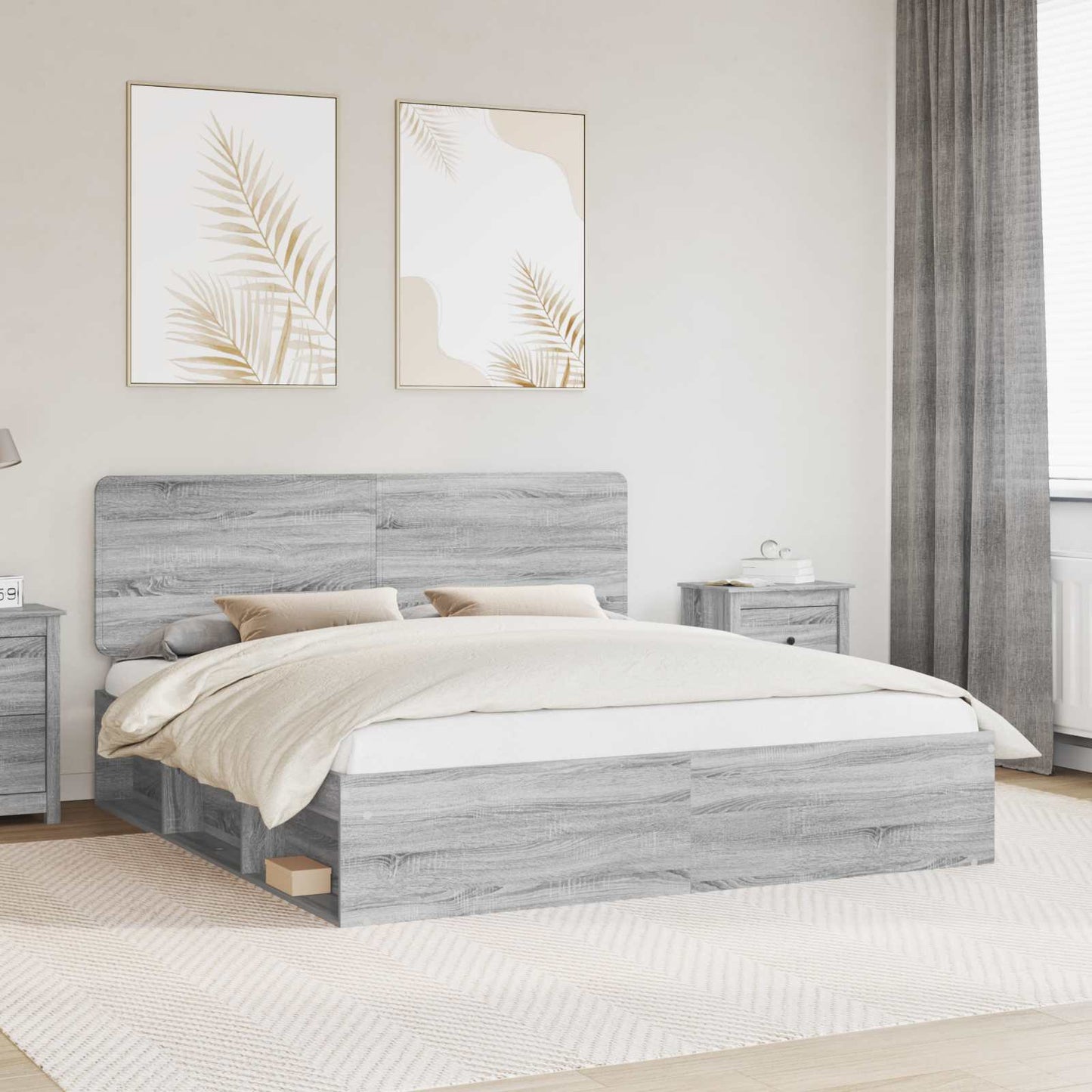 JUNG Vida Bettrahmen Graues Sonoma 200 x 200 cm Massives Kiefernholz