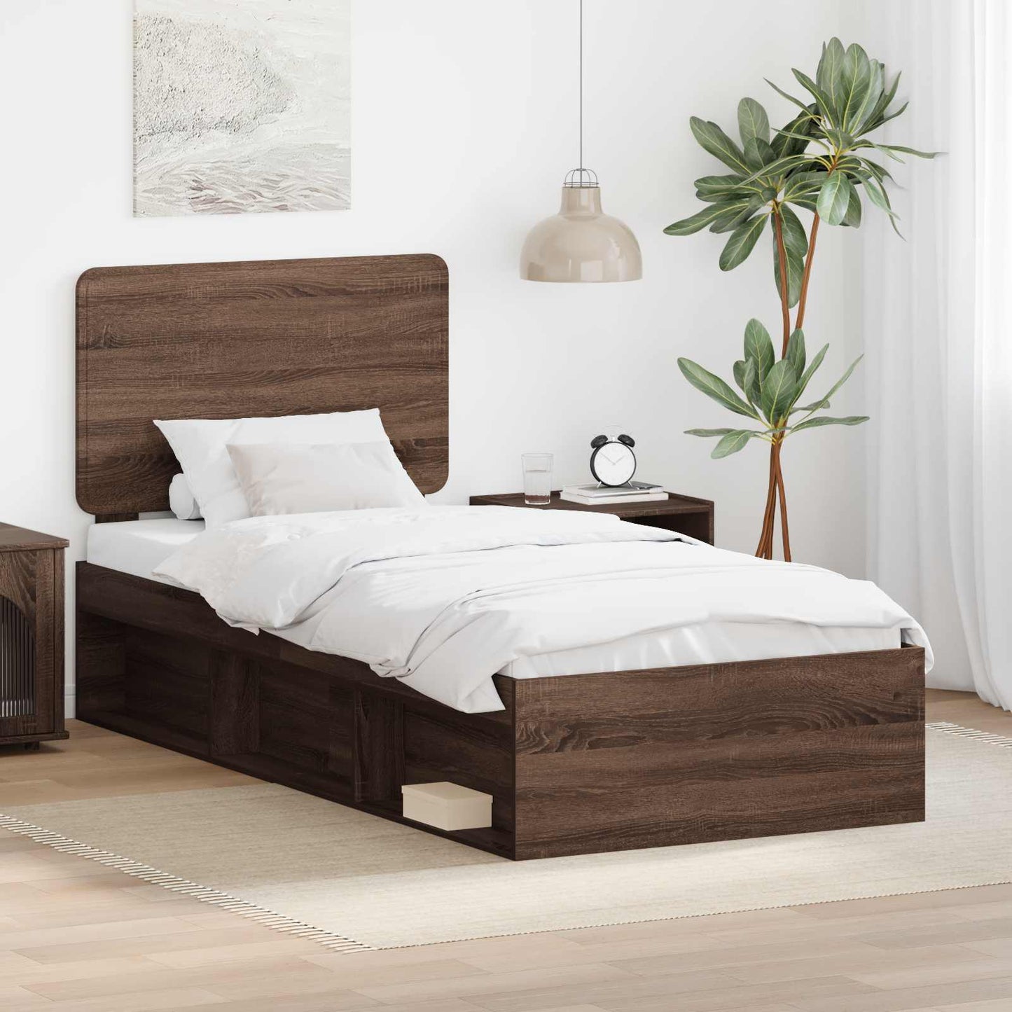JUNG Vida Bettrahmen Braun Eichen-Optik 75 x 190 cm Massives Kiefernholz
