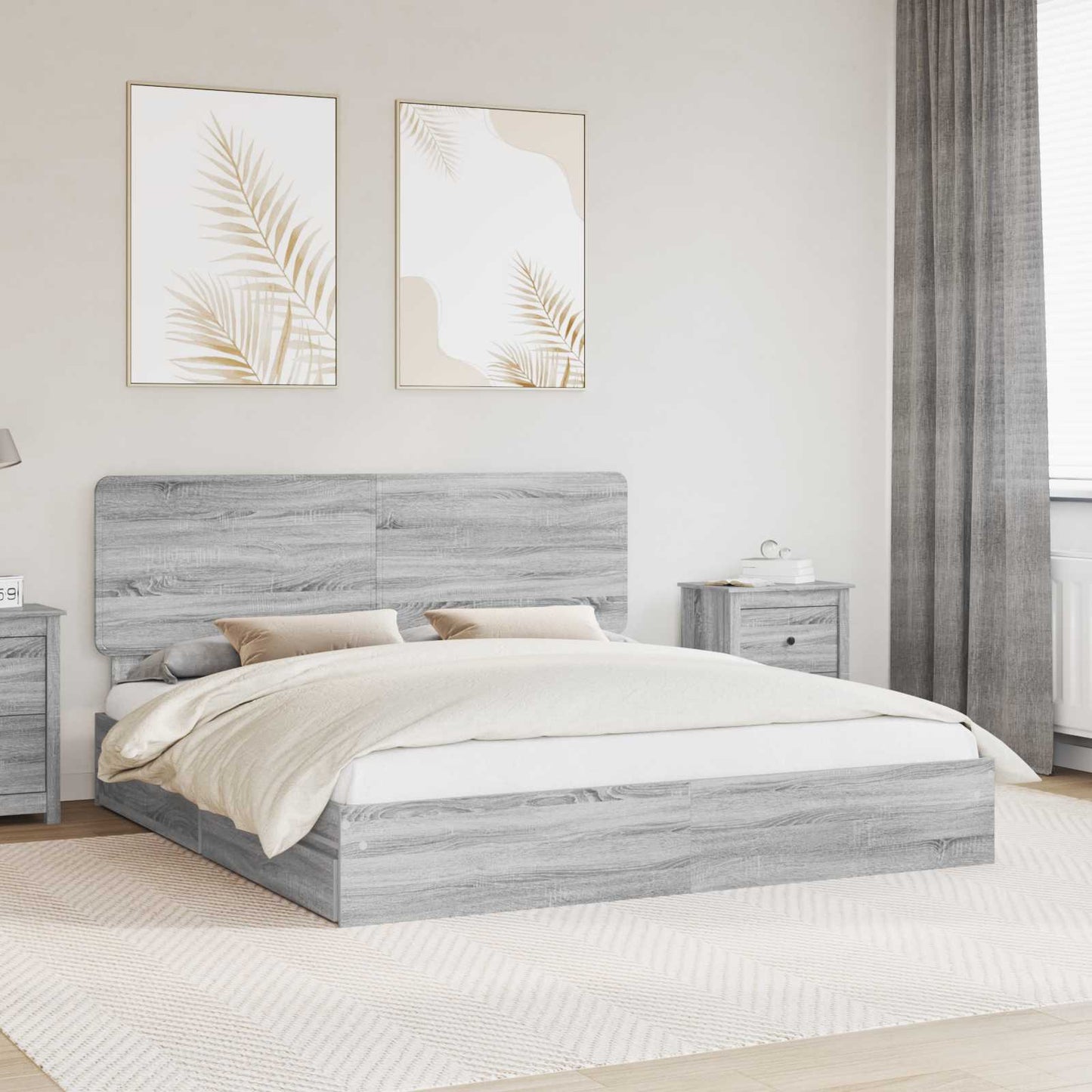 JUNG Vida Aufbewahrungsbett Graues Sonoma 200 x 200 cm Holzwerkstoff