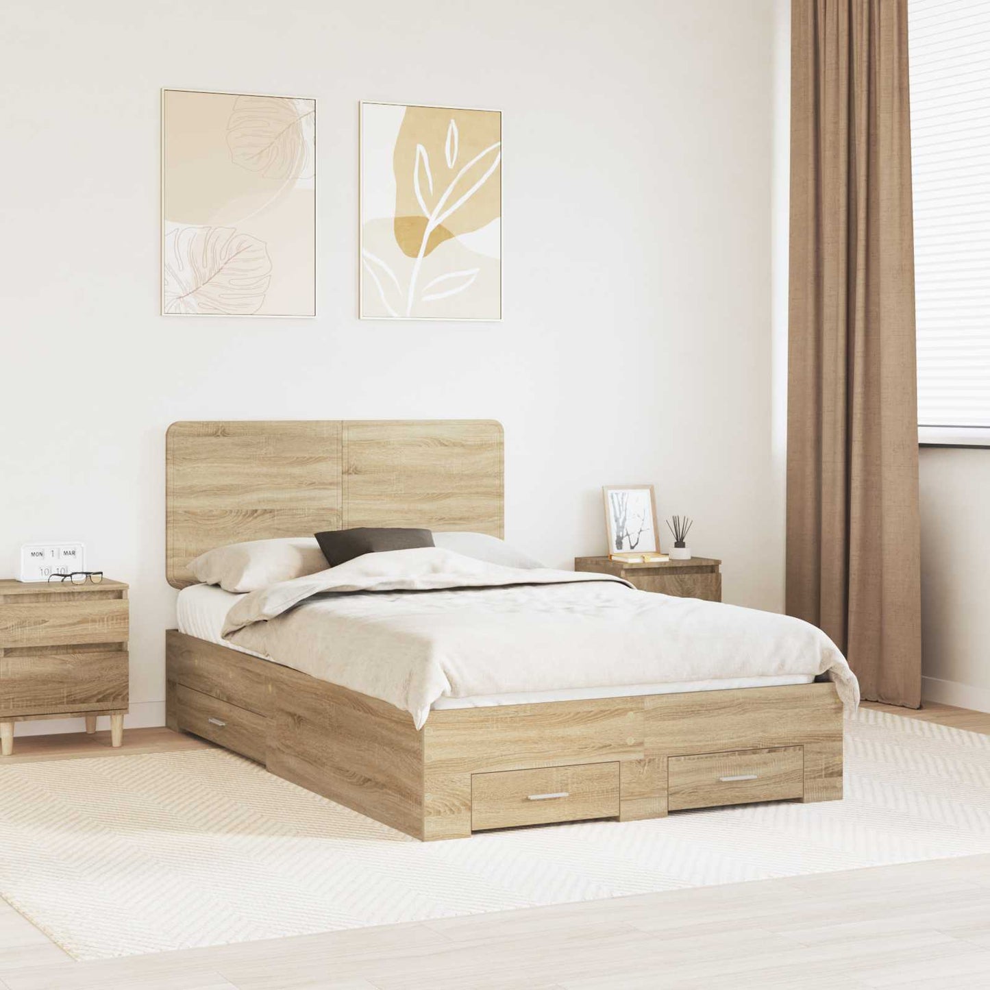 JUNG Vida Bettrahmen mit Kopfteil Sonoma-Eiche 135 x 190 cm Holzwerkstoff