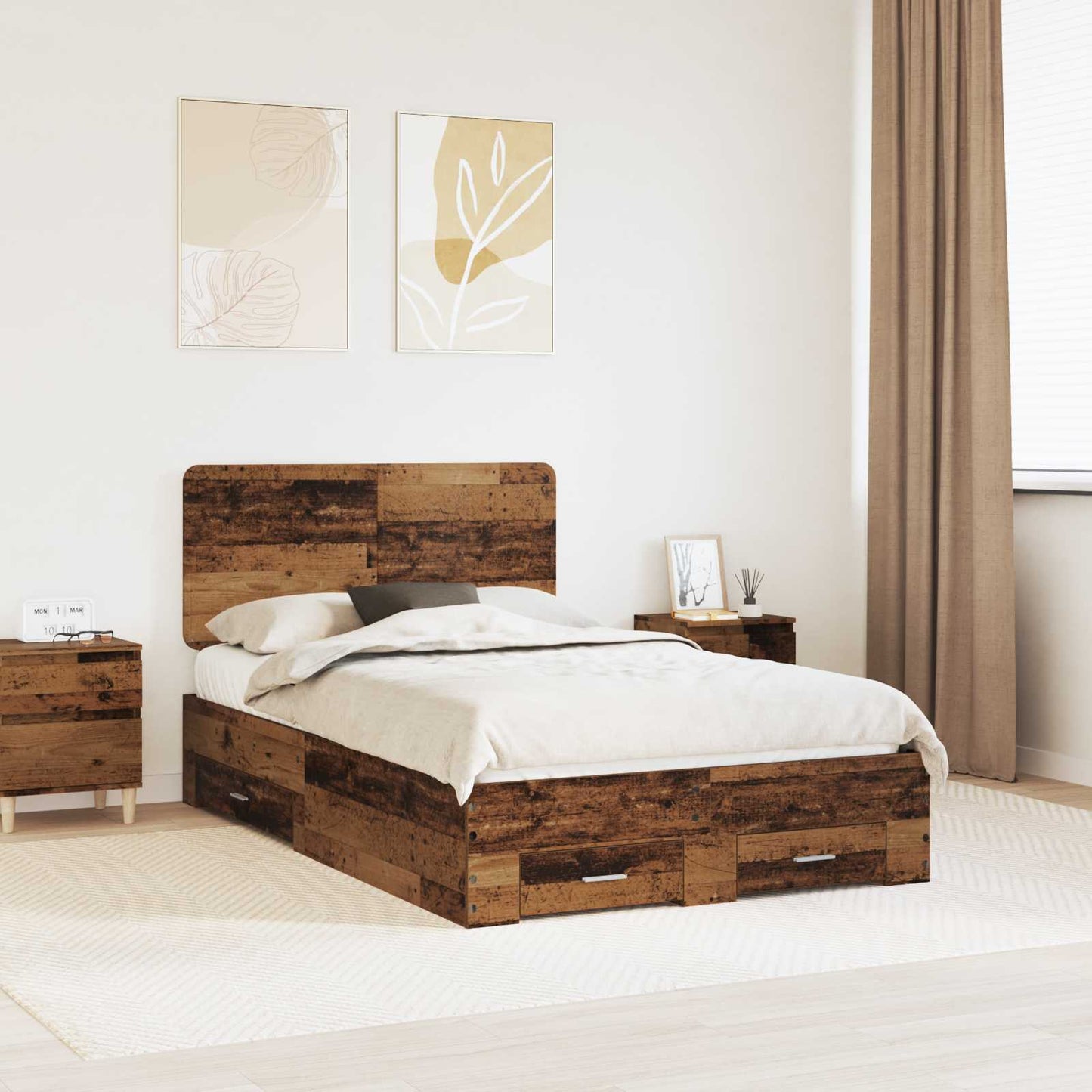 JUNG Vida Bettrahmen mit Kopfteil Altholz 135 x 190 cm Holzwerkstoff