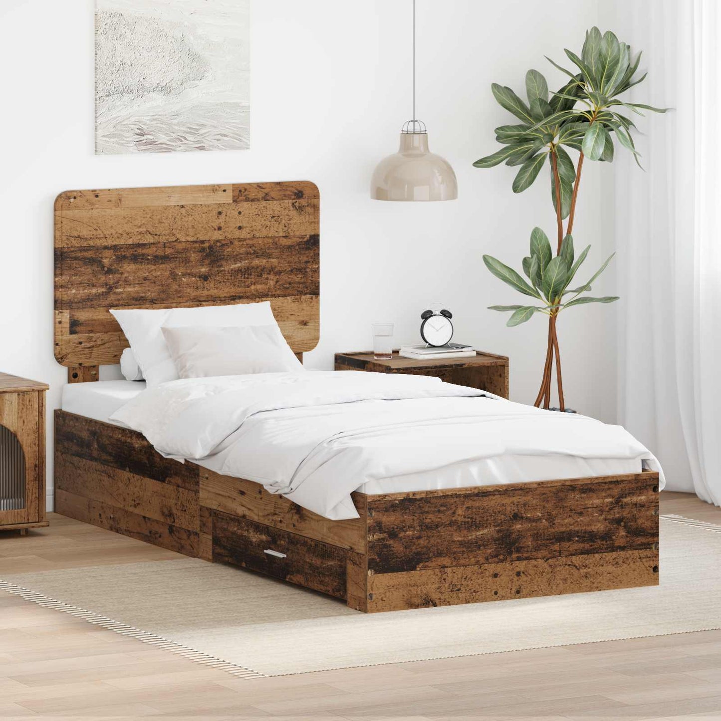 JUNG Vida Bettrahmen mit Kopfteil Altholz 90 x 200 cm Holzwerkstoff