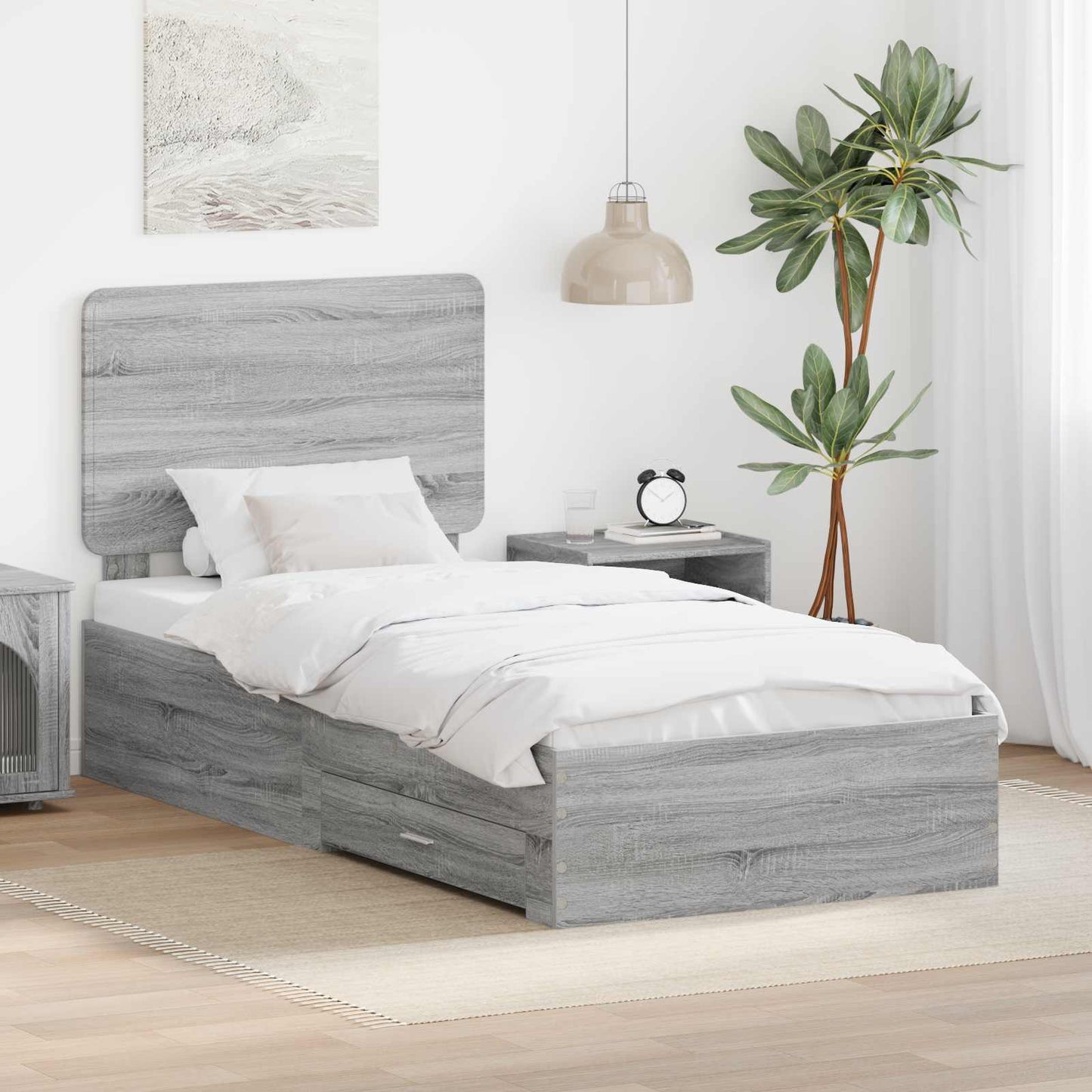 JUNG Vida Bettrahmen mit Kopfteil Graues Sonoma 75 x 190 cm Holzwerkstoff