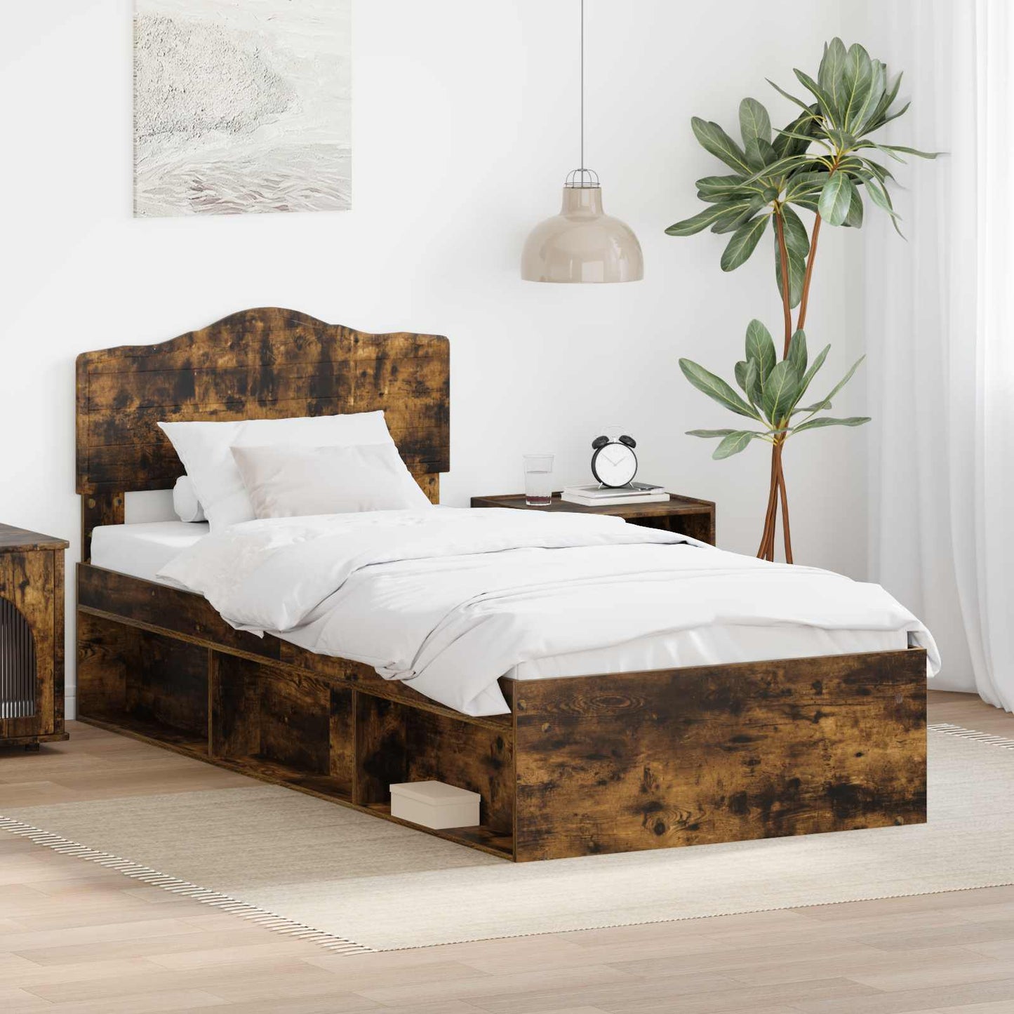 JUNG Vida Bettrahmen Geräucherte Eiche 100 x 200 cm Massives Kiefernholz