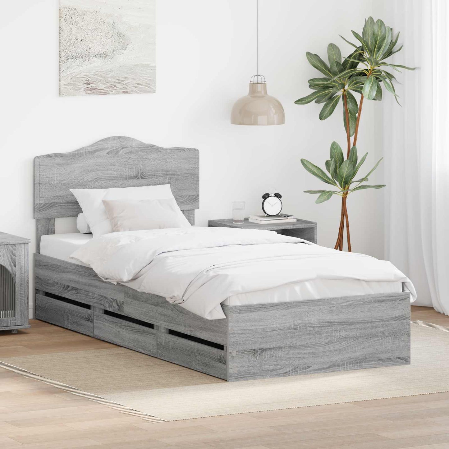 JUNG Vida Bettrahmen Graues Sonoma 90 x 200 cm Ingenieurs Holz