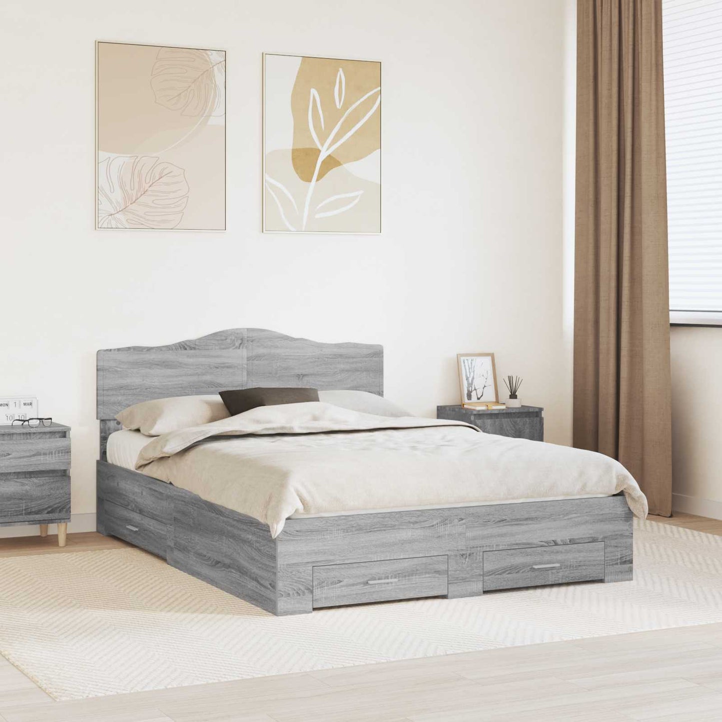 JUNG Vida Bettrahmen Graues Sonoma 140 x 190 cm Holzwerkstoff
