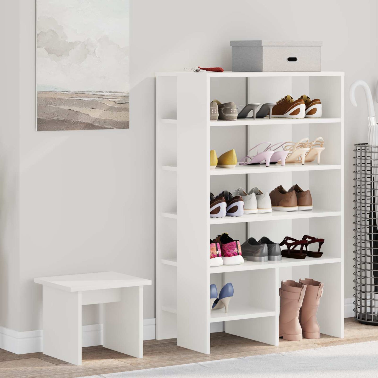 JUNG Vida Schuhschrank mit Regal mit Speicher 2 pcs Weiß Holzwerkstoff