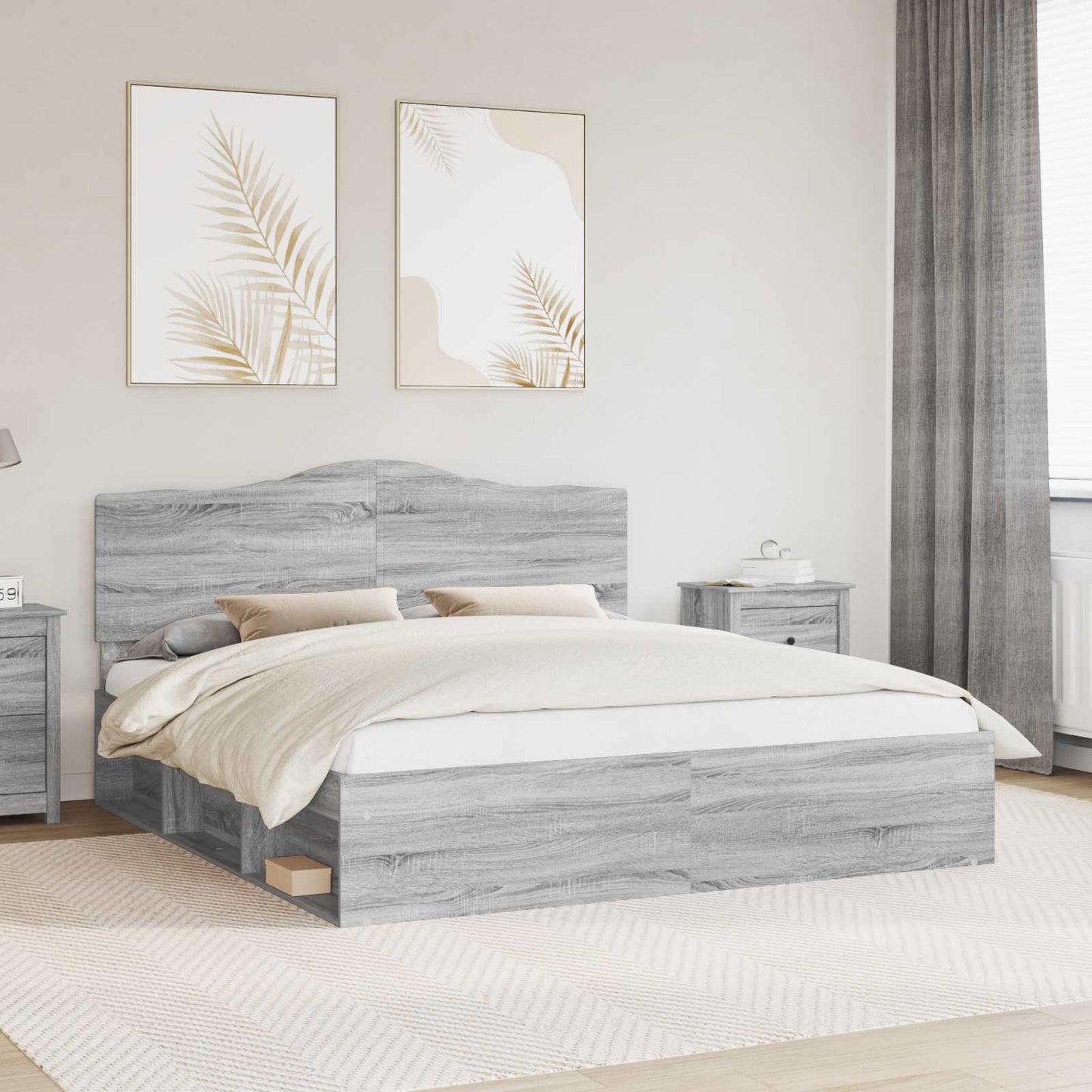 JUNG Vida Bettrahmen Graues Sonoma 200 x 200 cm Massives Kiefernholz